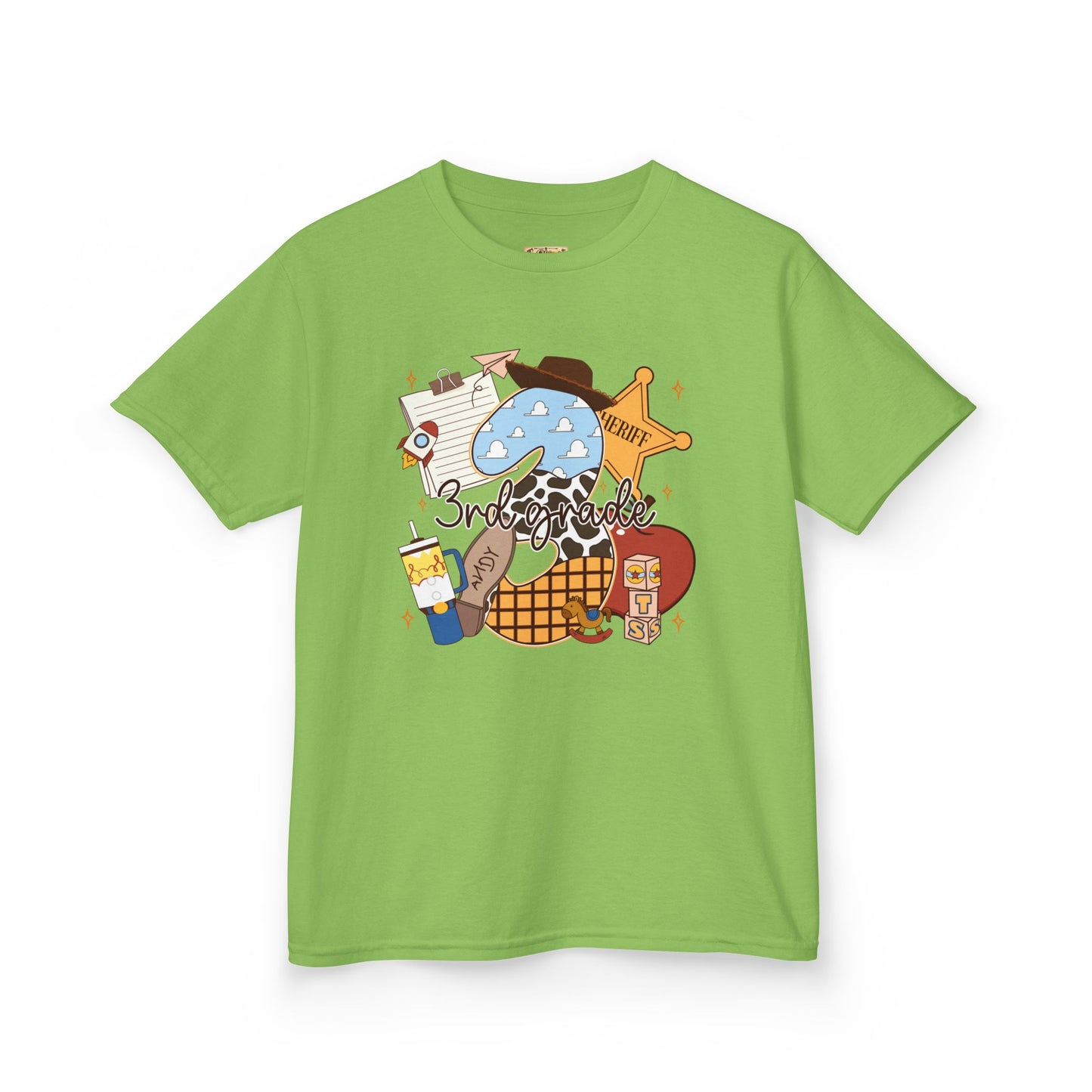 Kids Tee — 3rd Grade School Life Graphic (apple, donut, sheriff star)
