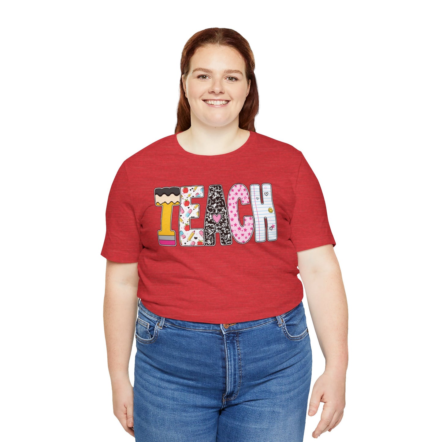 Teach Colorblock Graphic Tee – Cute Patterned Teacher T-Shirt