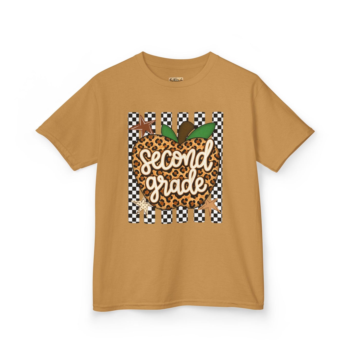 Second Grade Leopard Apple Kids T-Shirt — Back-to-School Teacher Appreciation Tee