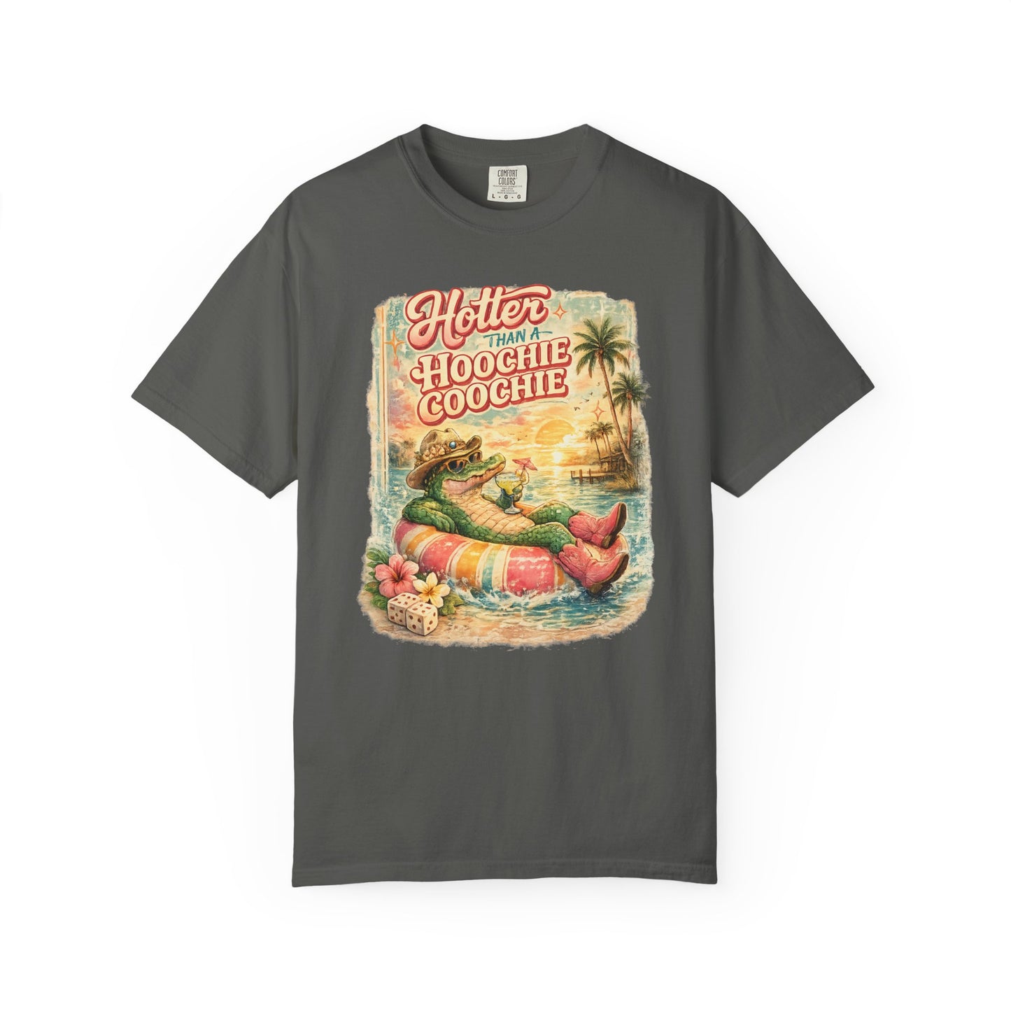 "Hotter Than a Hoochie Coochie" Retro Alligator Beach Graphic