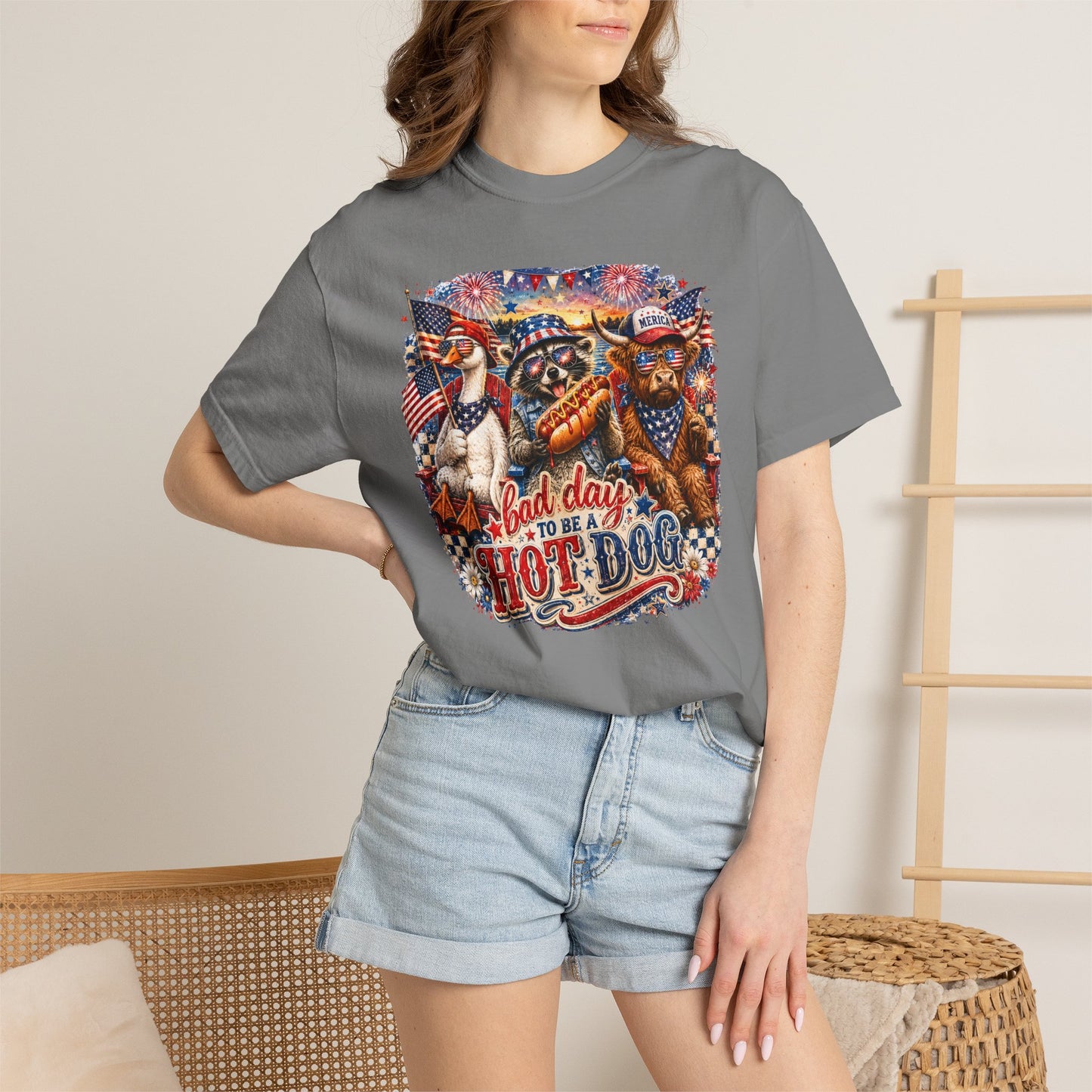 Patriotic 'Born to Be a Hot Dog' Graphic T-Shirt