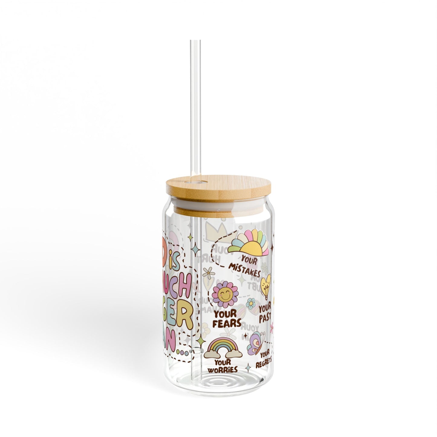 16oz Sipper Glass – "God Is So Much Bigger Than" Inspirational Religious Tumbler