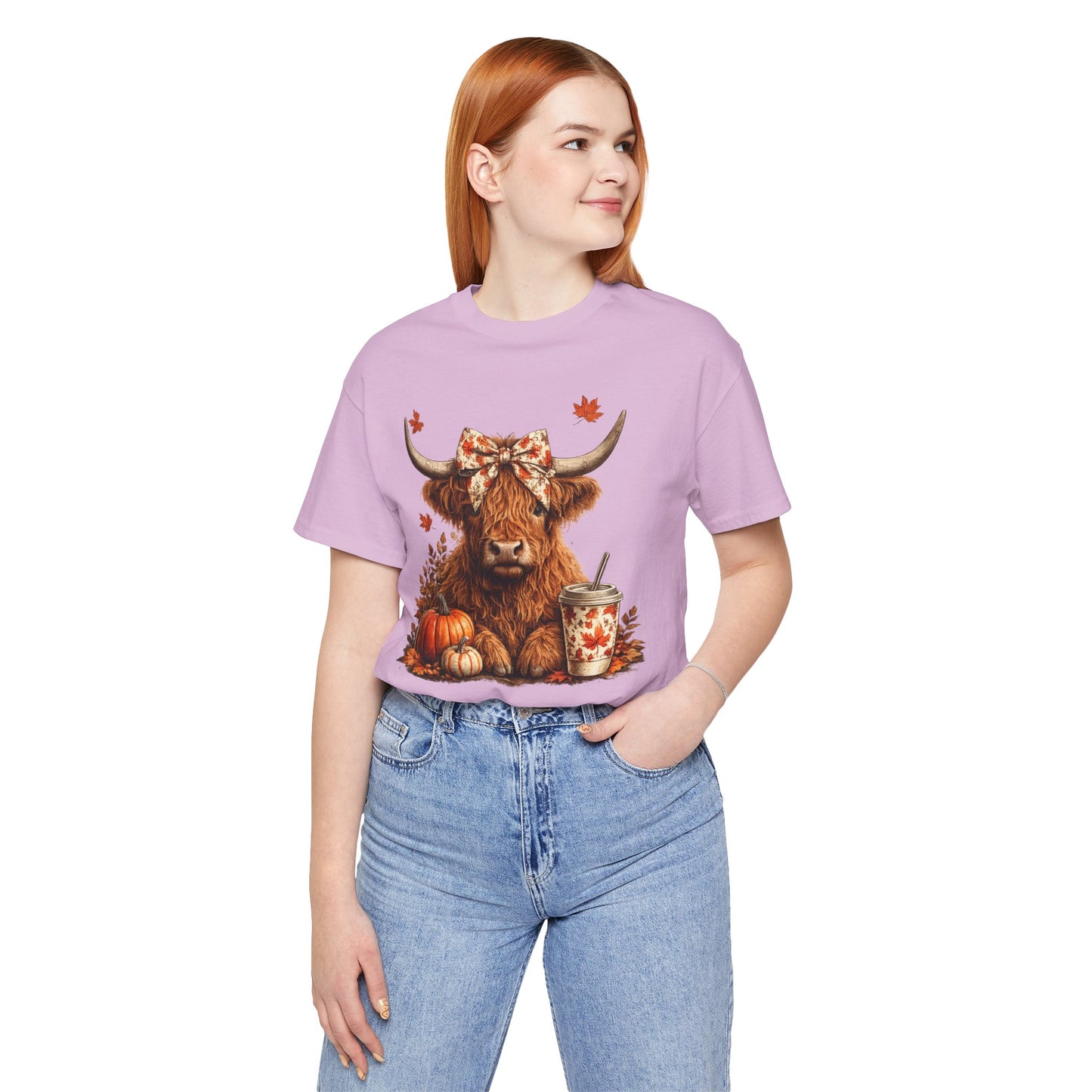 Autumn Highland Cow Tee — Fall Pumpkin Latte Graphic T-Shirt