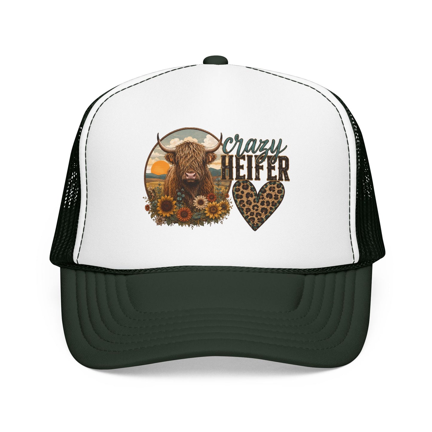 Crazy Heifer Trucker Hat — Sunflower Highland Cow Farm Cap
