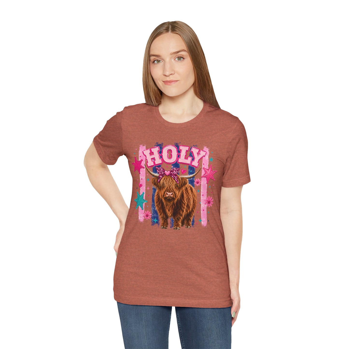 Holy Cow Highland Cow Graphic Tee — Cute Pastel Ranch Shirt