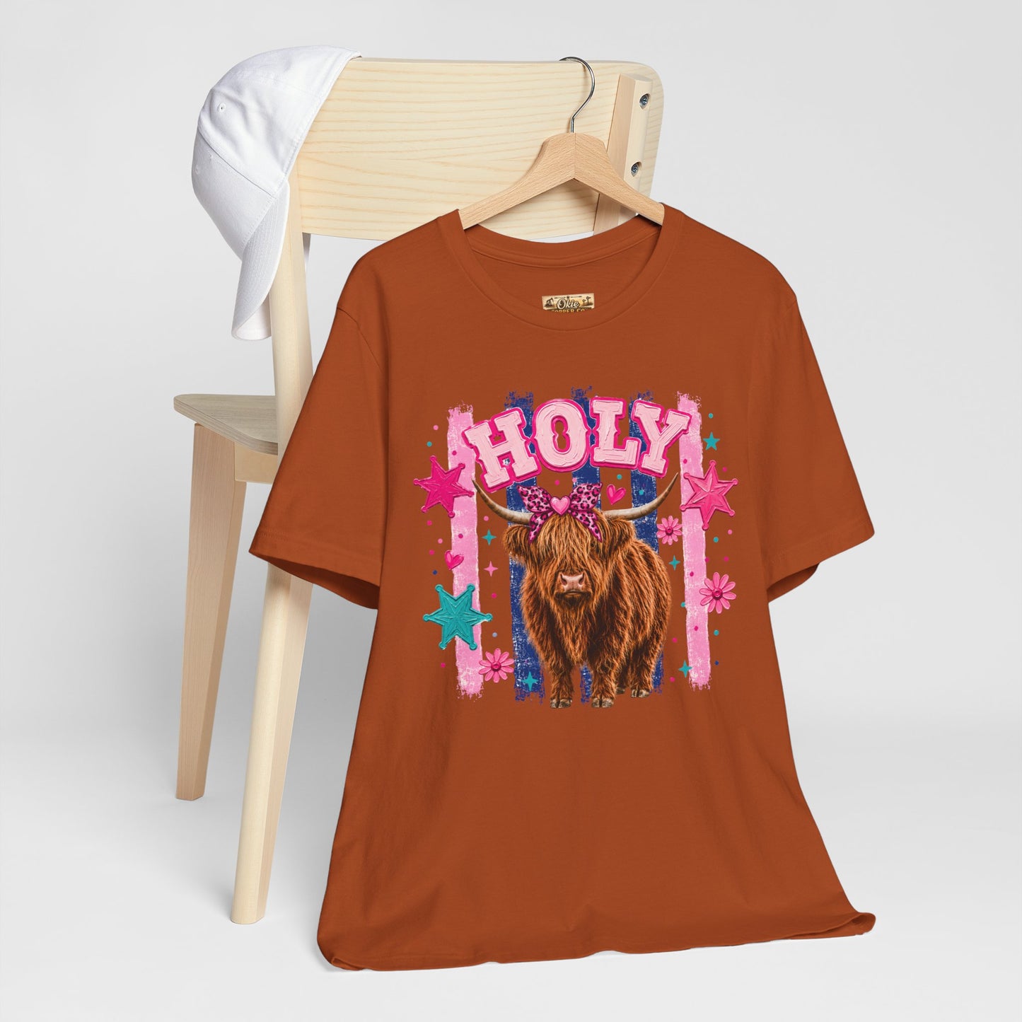 Holy Cow Highland Cow Graphic Tee — Cute Pastel Ranch Shirt