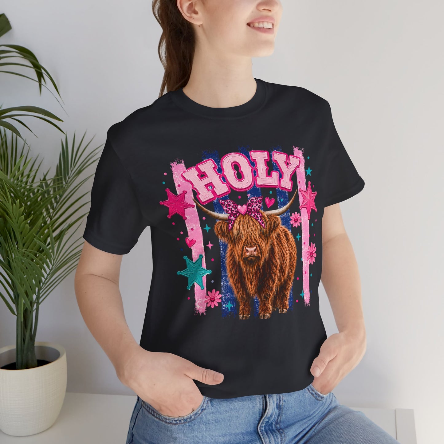 Holy Cow Highland Cow Graphic Tee — Cute Pastel Ranch Shirt
