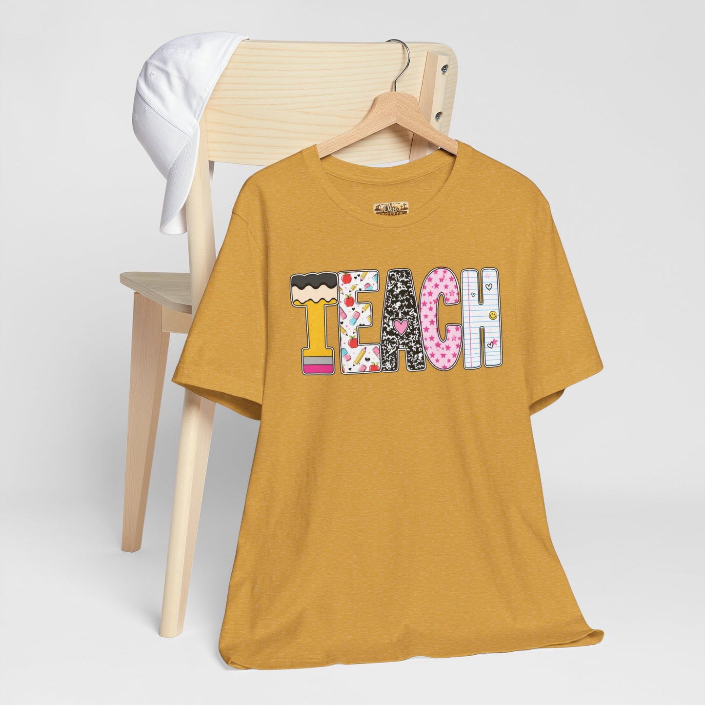Teach Colorblock Graphic Tee – Cute Patterned Teacher T-Shirt