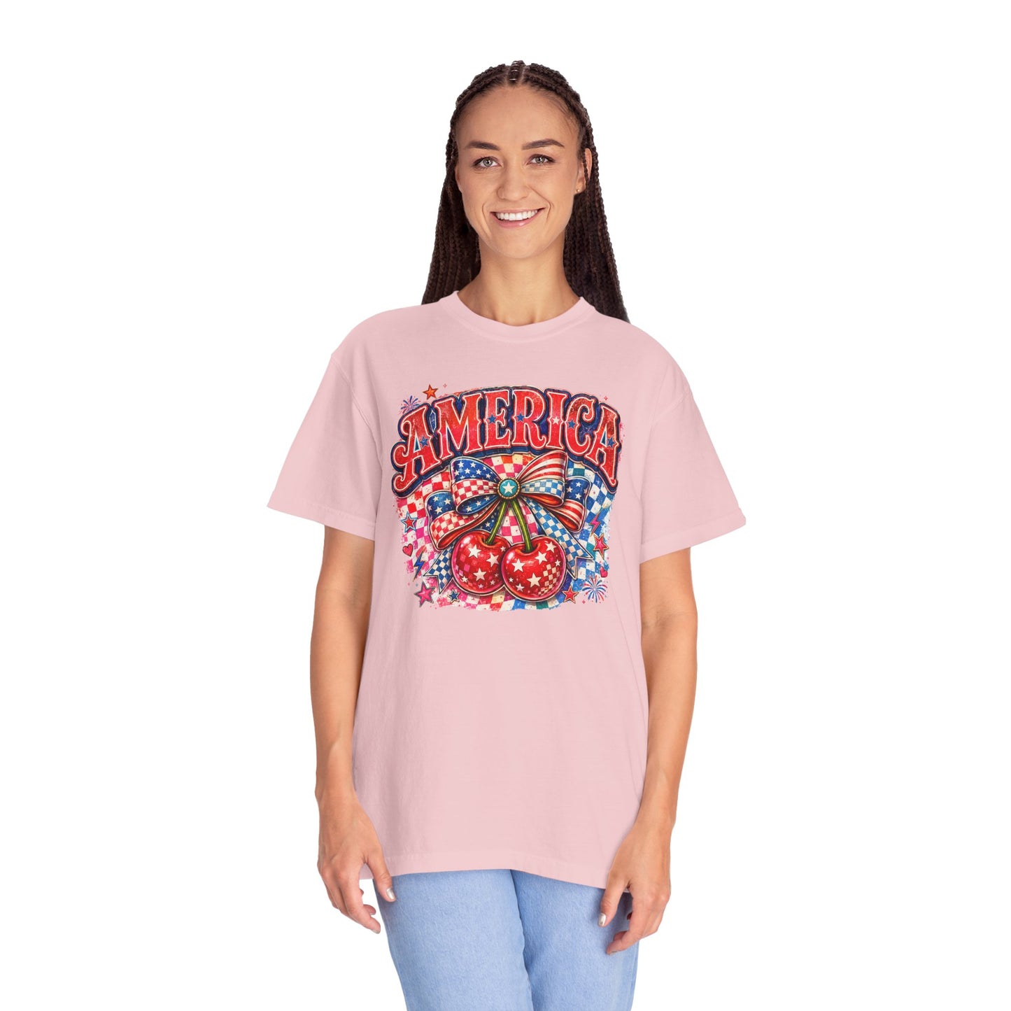 America Cherry Graphic T-Shirt — Patriotic 4th of July Tee