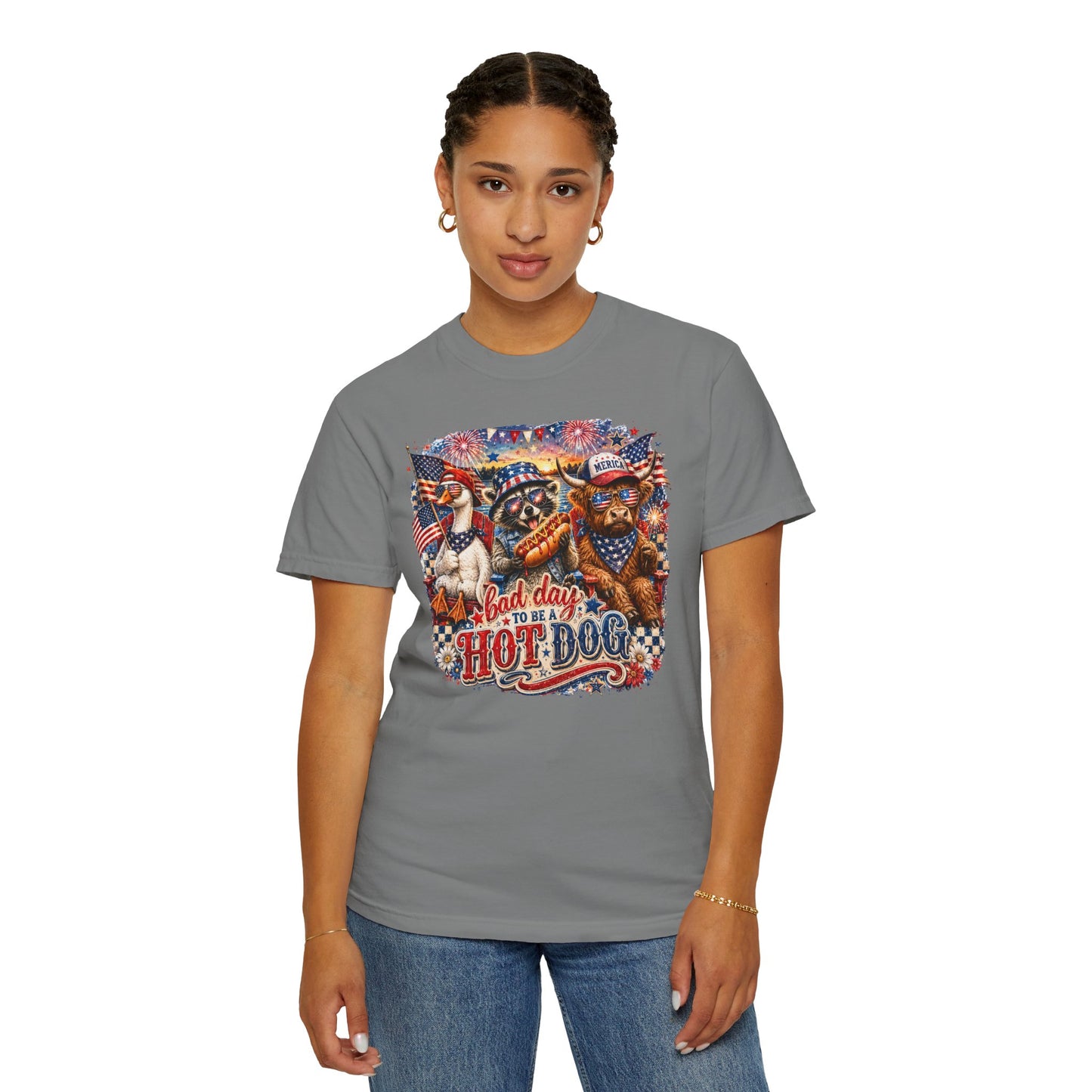 Patriotic 'Born to Be a Hot Dog' Graphic T-Shirt