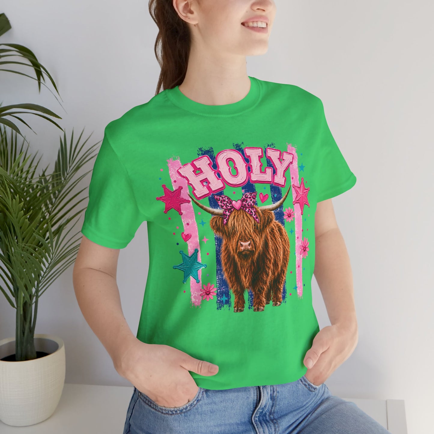 Holy Cow Highland Cow Graphic Tee — Cute Pastel Ranch Shirt
