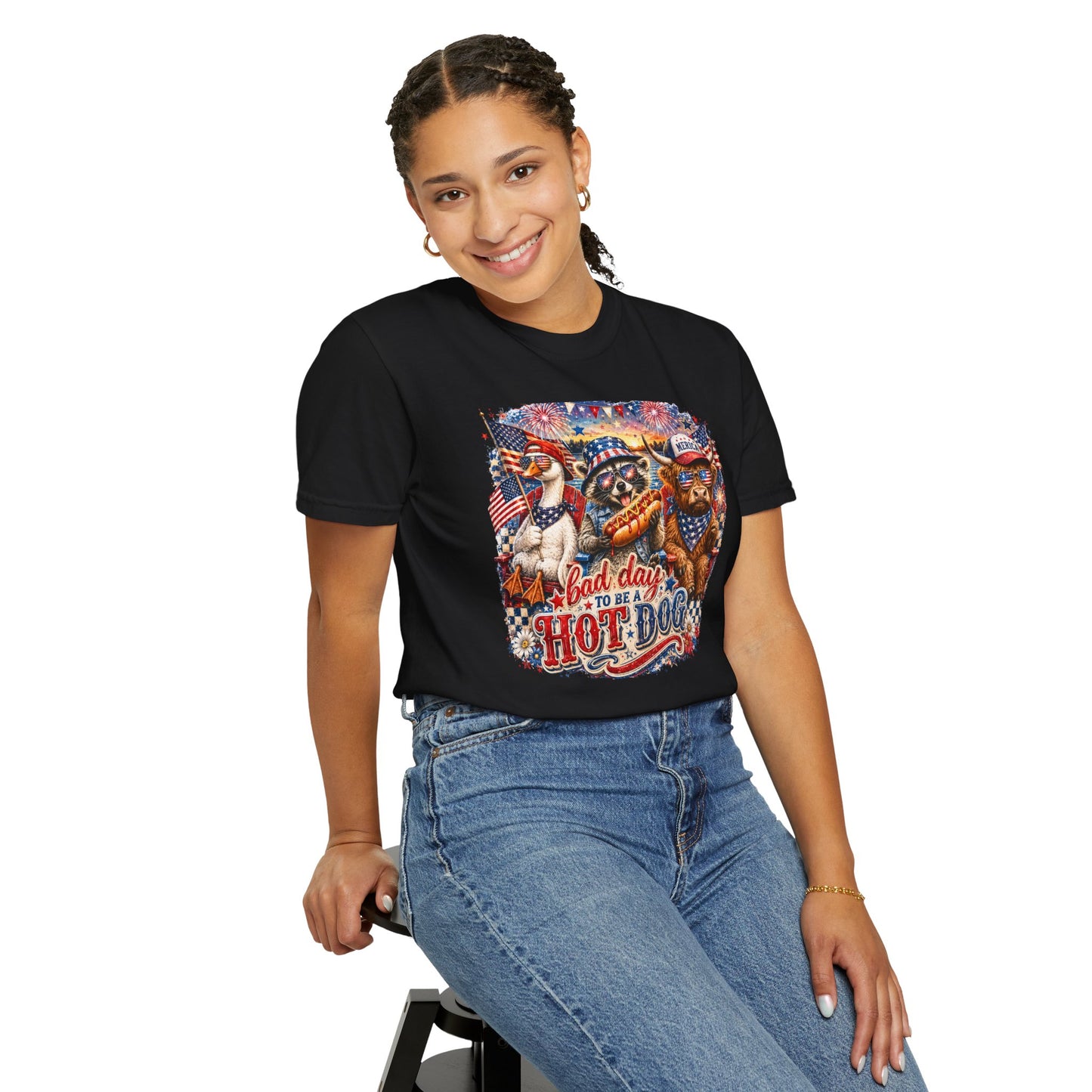 Patriotic 'Born to Be a Hot Dog' Graphic T-Shirt