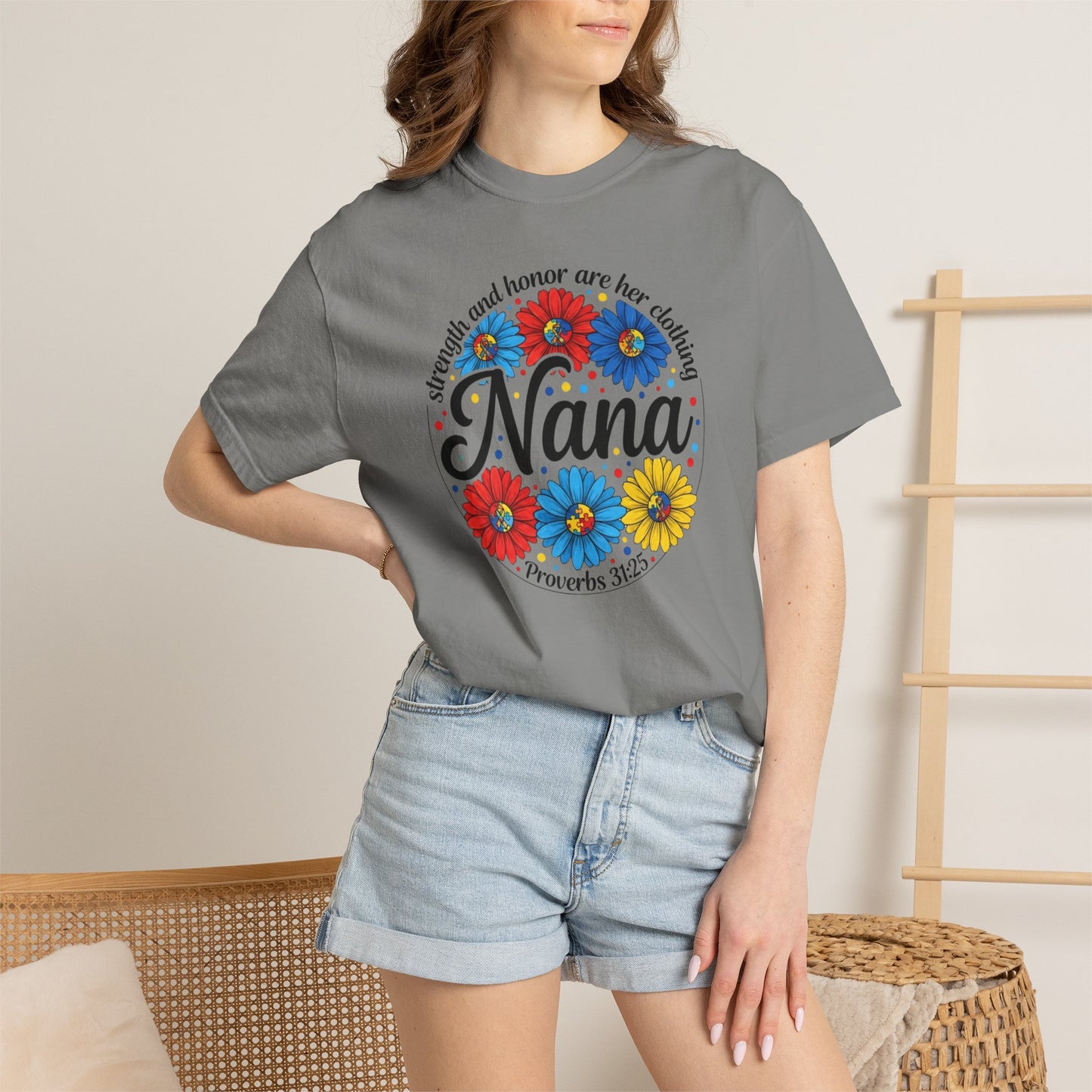Nana Floral Proverbs T-Shirt — “Strength and Honor” Grandma Gift