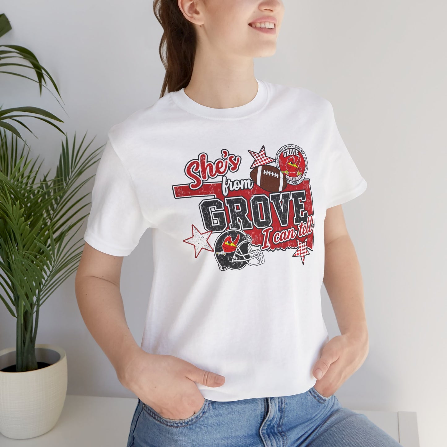 She's From Grove I Can Tell T-Shirt — Grove Football Fan Tee