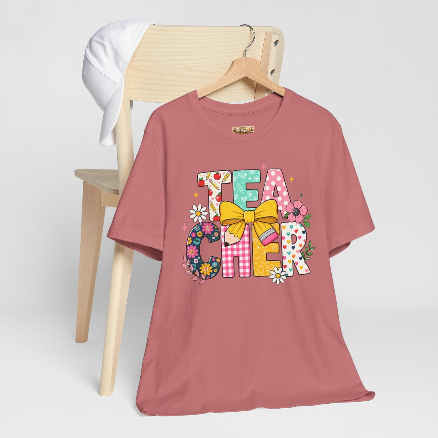 Teacher Floral Bow T-Shirt — Cute 'Teach er' Colorful School Shirt for Teachers