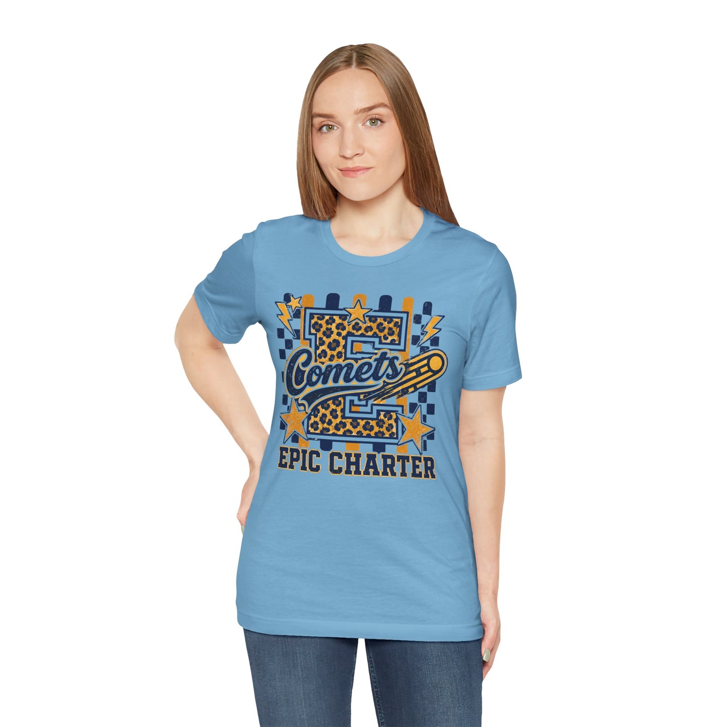 Comets Epic Charter Baseball T-Shirt — Leopard Letter Sports Tee