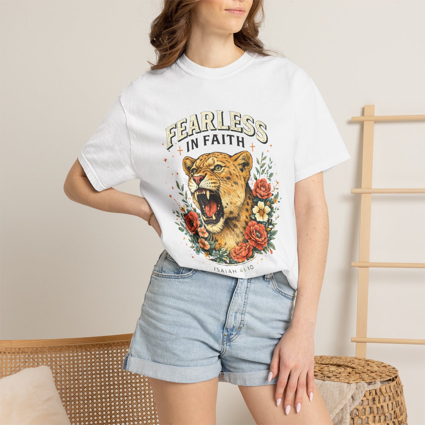 Fearless in Faith Lion T-Shirt — Floral Vintage Christian Graphic Tee