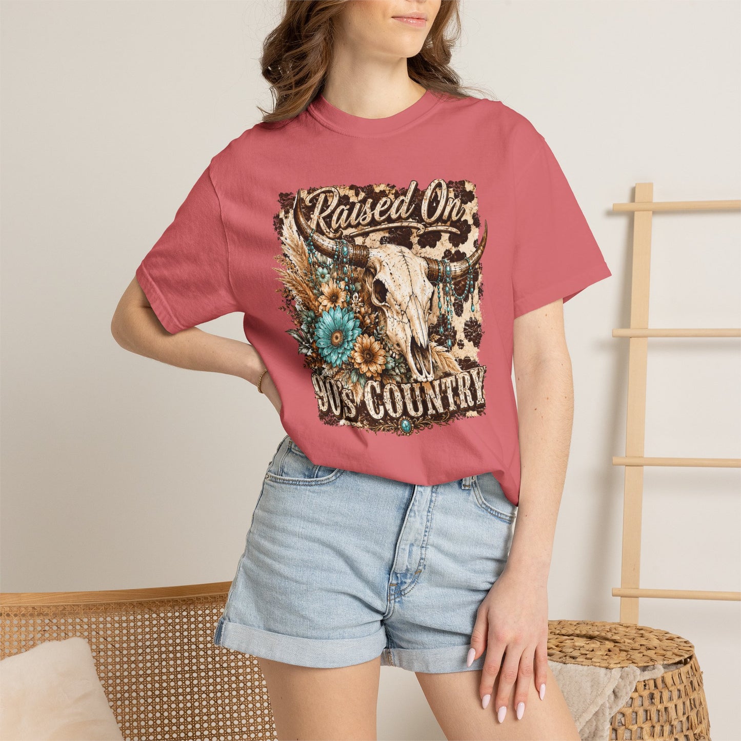 Raised On 90s Country T-Shirt — Vintage Cow Skull Western Tee