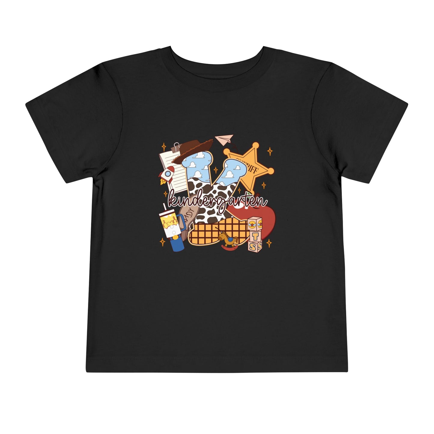 Toddler Tee — Cowboy Baby Western Collage | Sheriff Star, Boots & Wagon Wheel Graphic