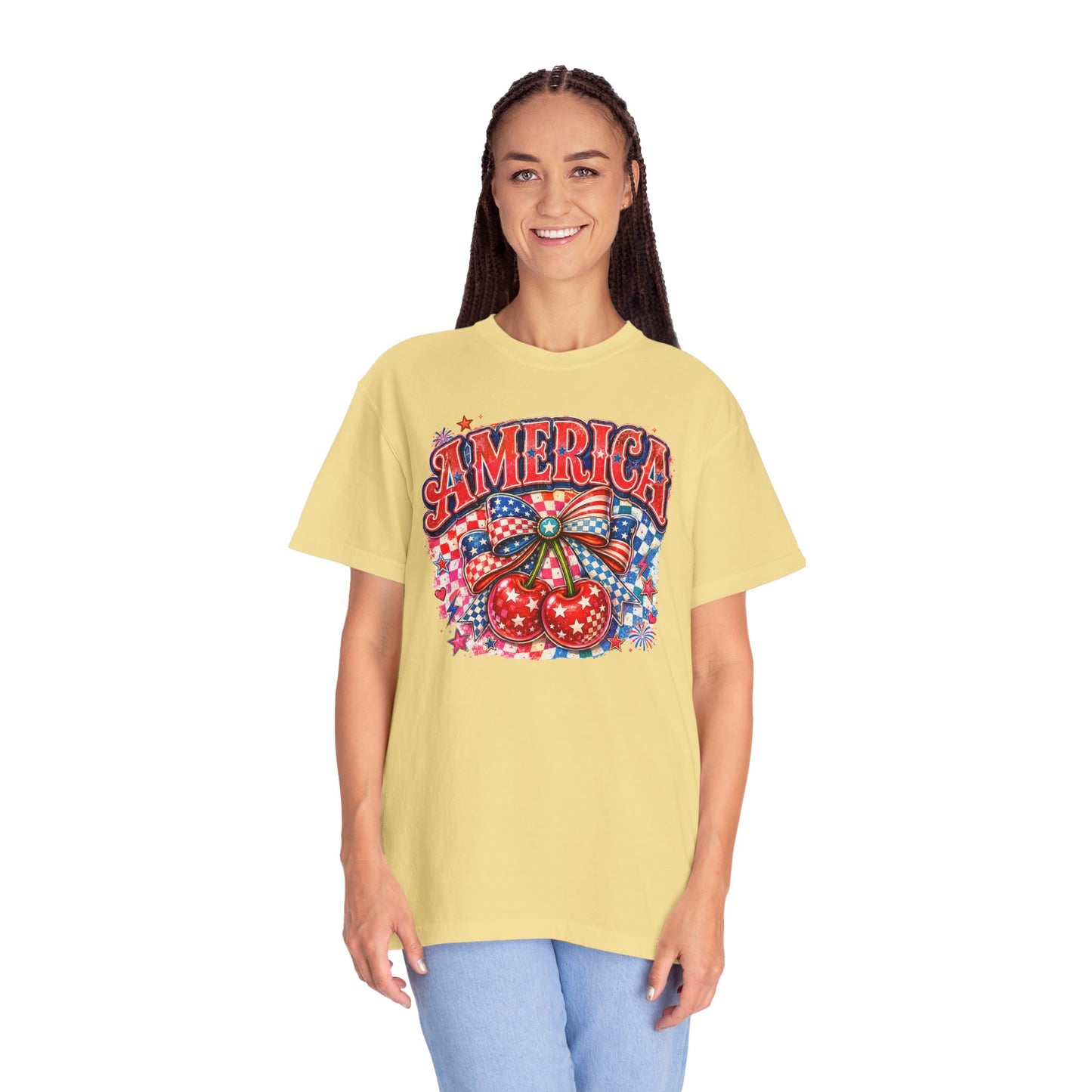 America Cherry Graphic T-Shirt — Patriotic 4th of July Tee
