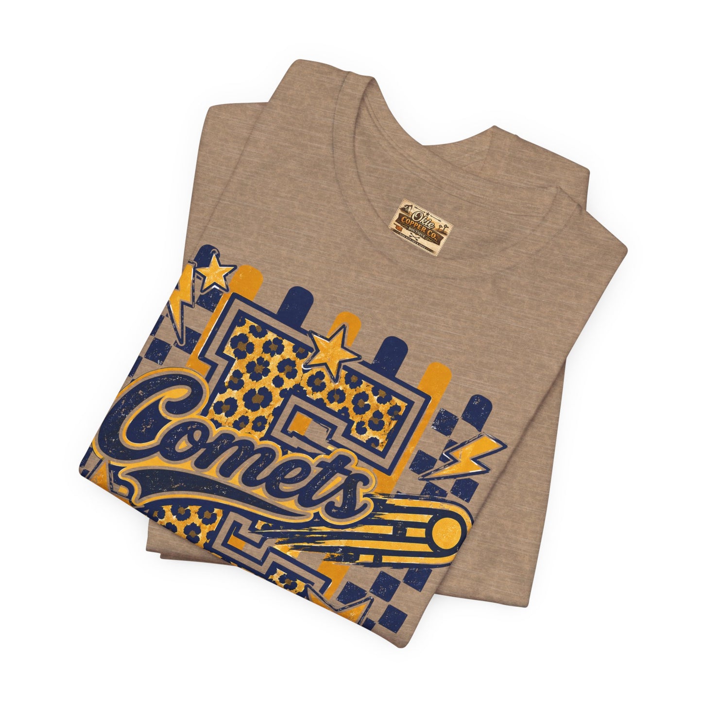 Comets Epic Charter Baseball T-Shirt — Leopard Letter Sports Tee