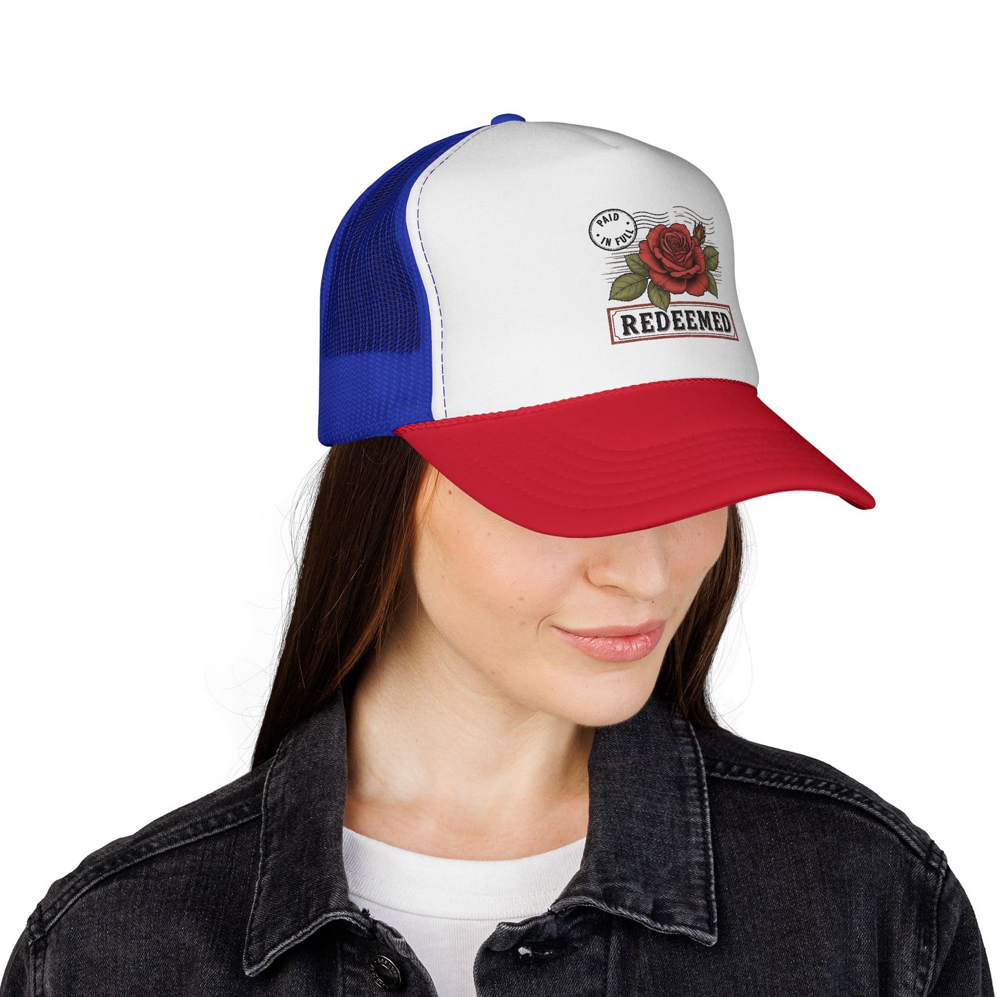 Redeemed Rose Trucker Cap - Vintage Floral Faith Hat