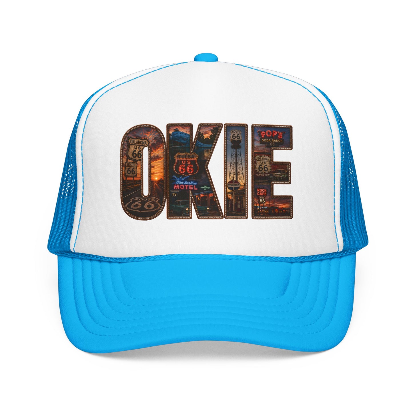 Route 66 Trucker Hat — Vintage 'ONE' Road Sign Graphic Foam Cap