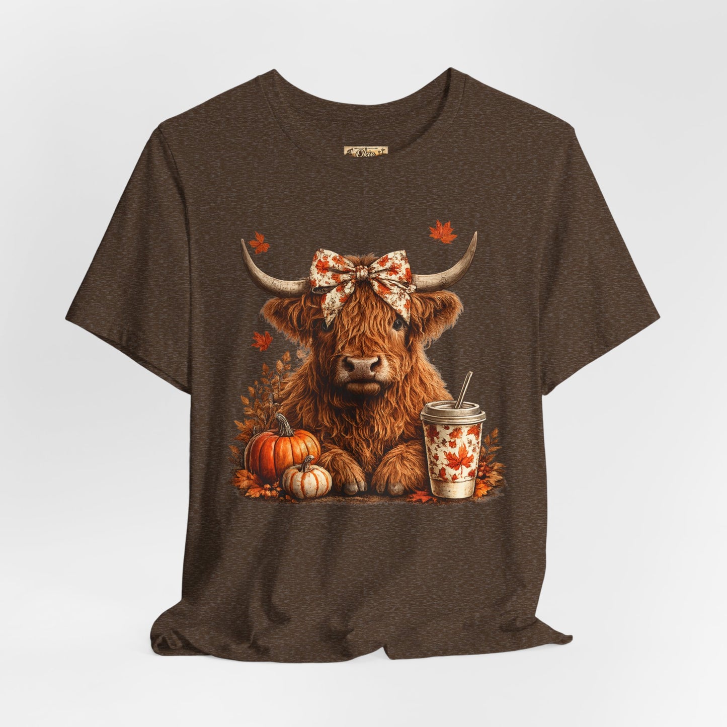 Autumn Highland Cow Tee — Fall Pumpkin Latte Graphic T-Shirt