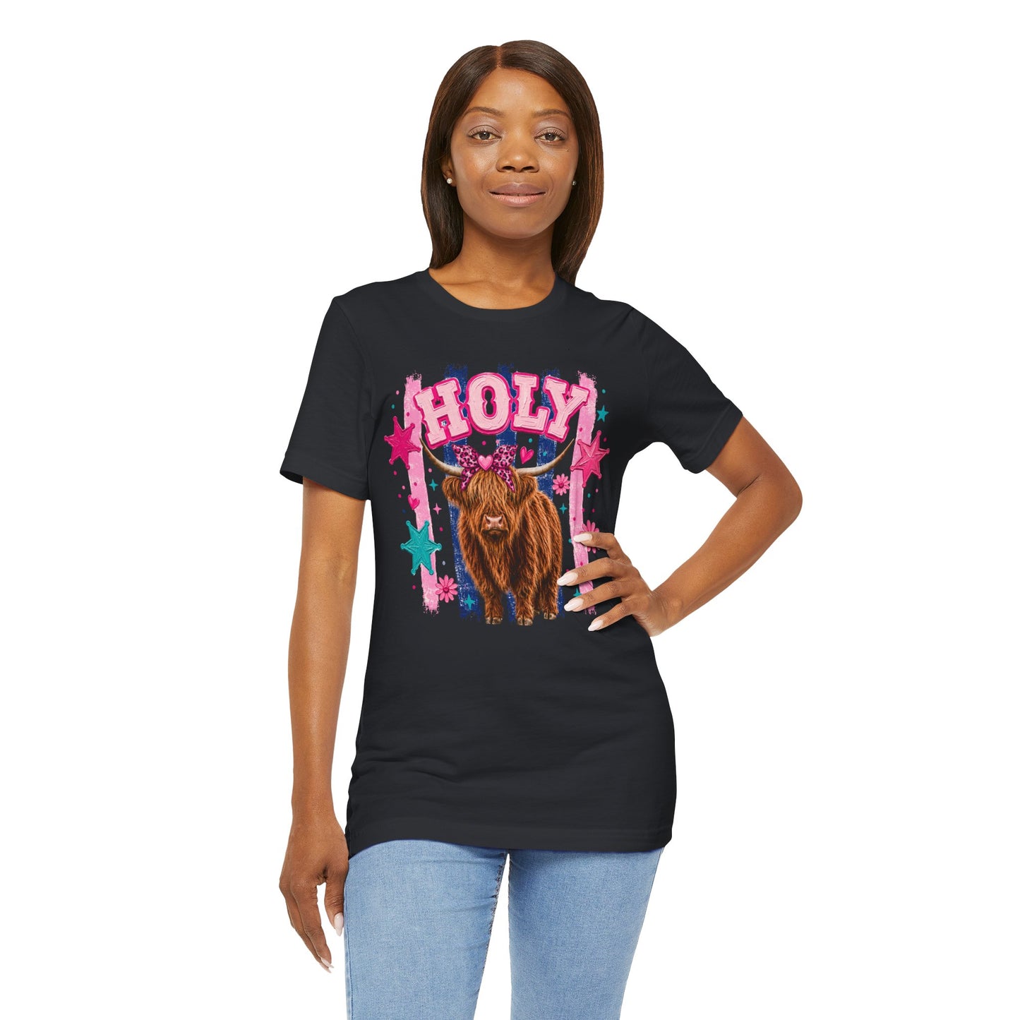 Holy Cow Highland Cow Graphic Tee — Cute Pastel Ranch Shirt