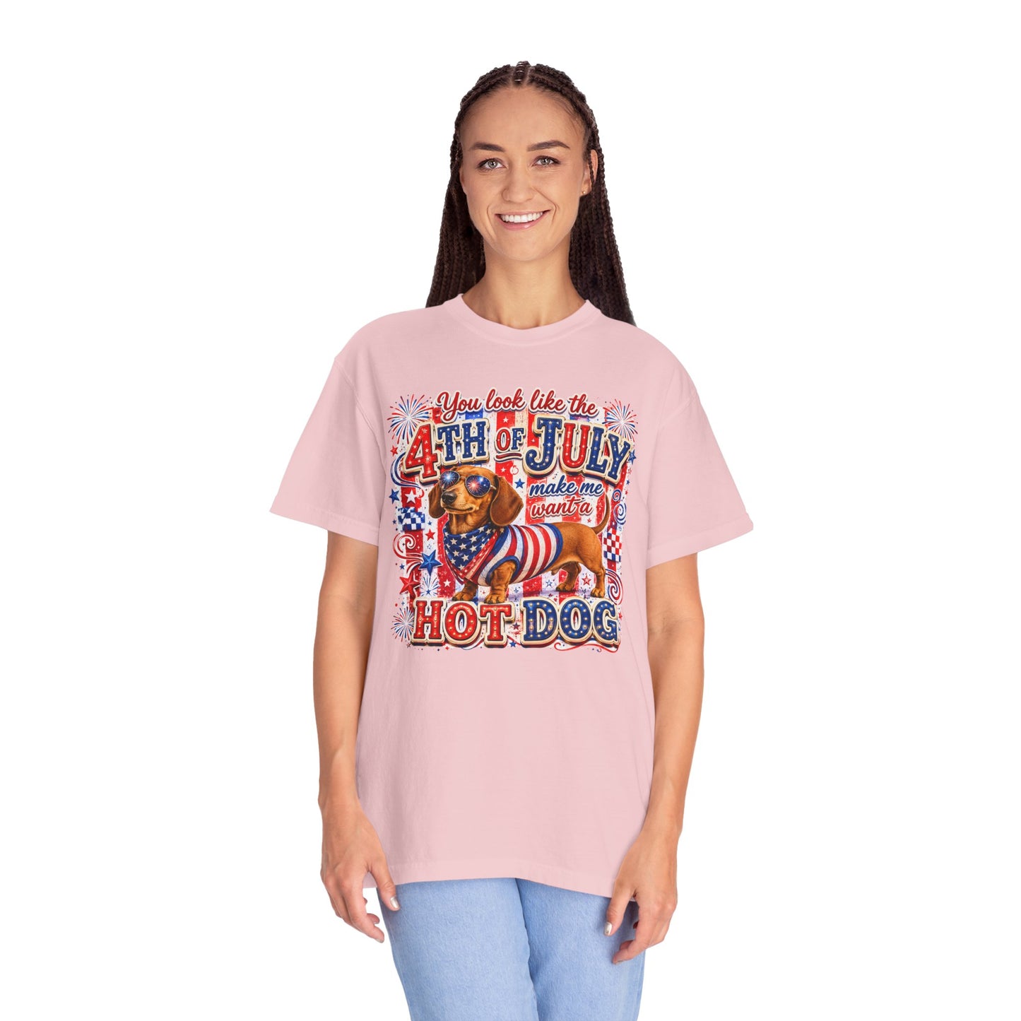 4th of July Hot Dog Dachshund T-Shirt – Patriotic Funny BBQ Tee
