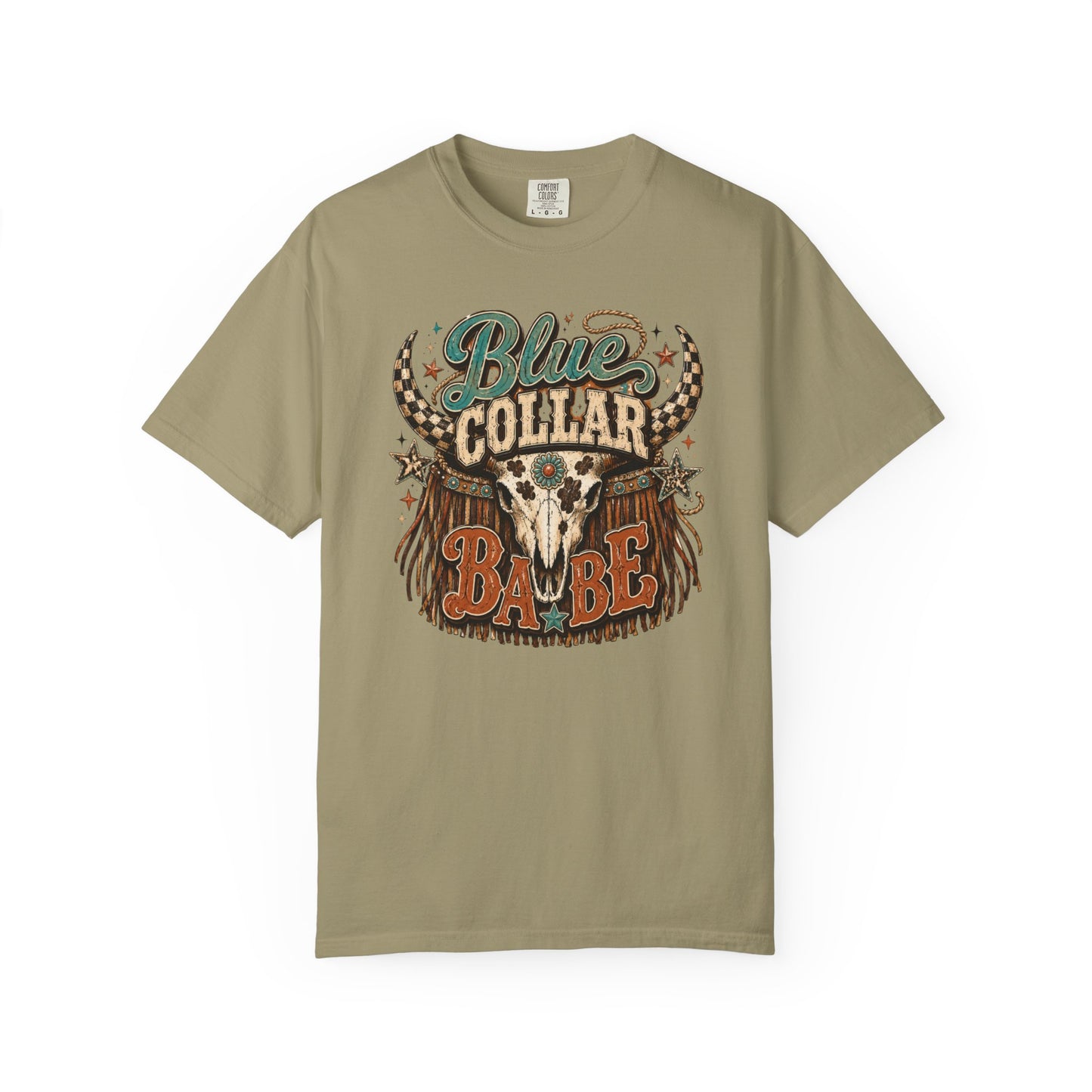Blue Collar Babe Graphic T-Shirt — Western Skull Cowgirl Tee