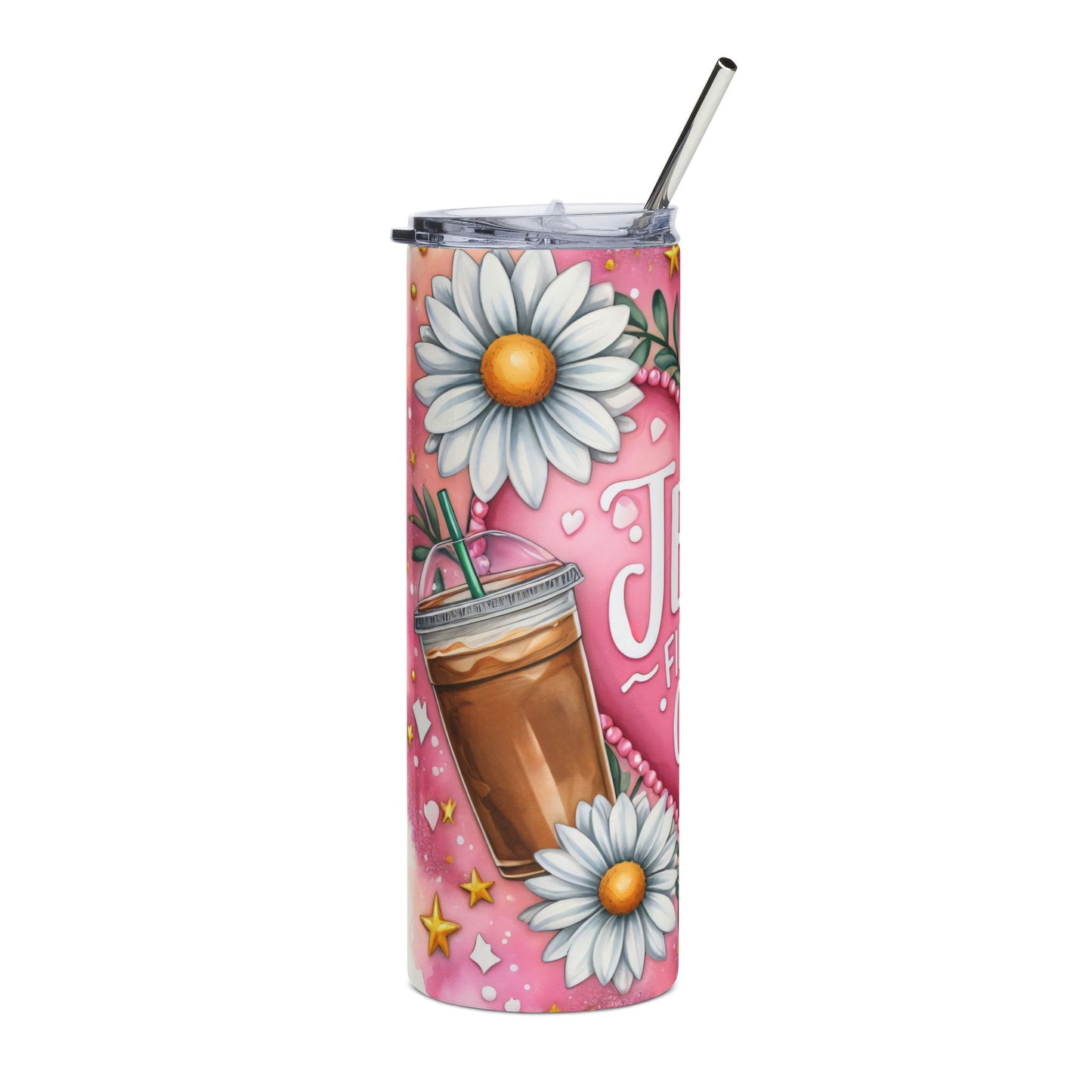 20oz Stainless Tumbler — "Jesus Fills My Cup" Floral Daisy Faith Travel Mug