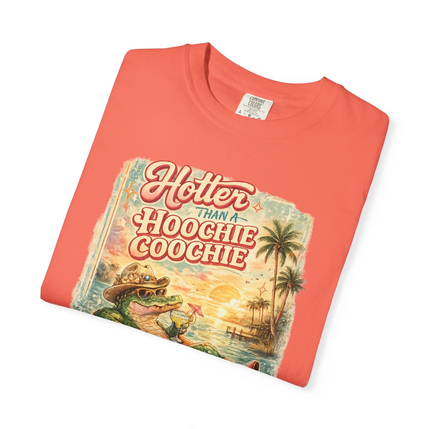 "Hotter Than a Hoochie Coochie" Retro Alligator Beach Graphic