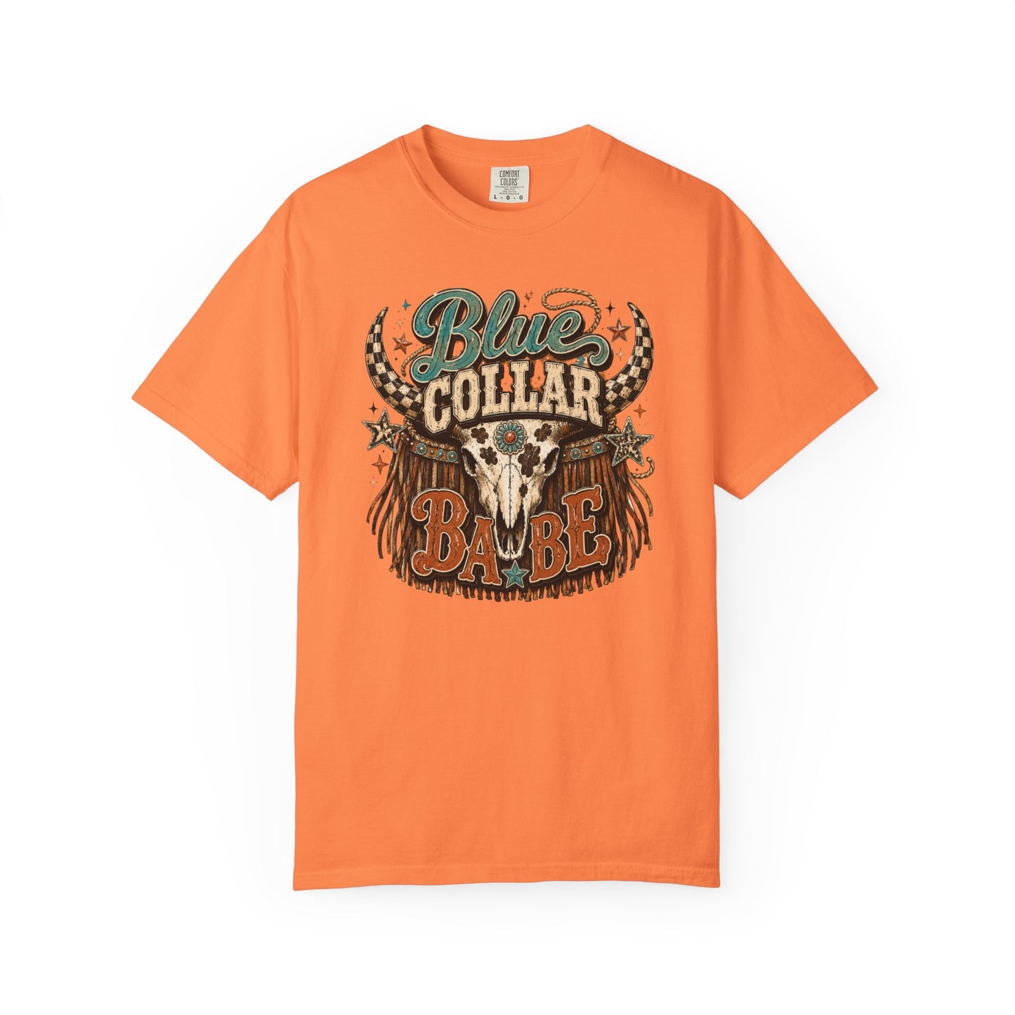 Blue Collar Babe Graphic T-Shirt — Western Skull Cowgirl Tee