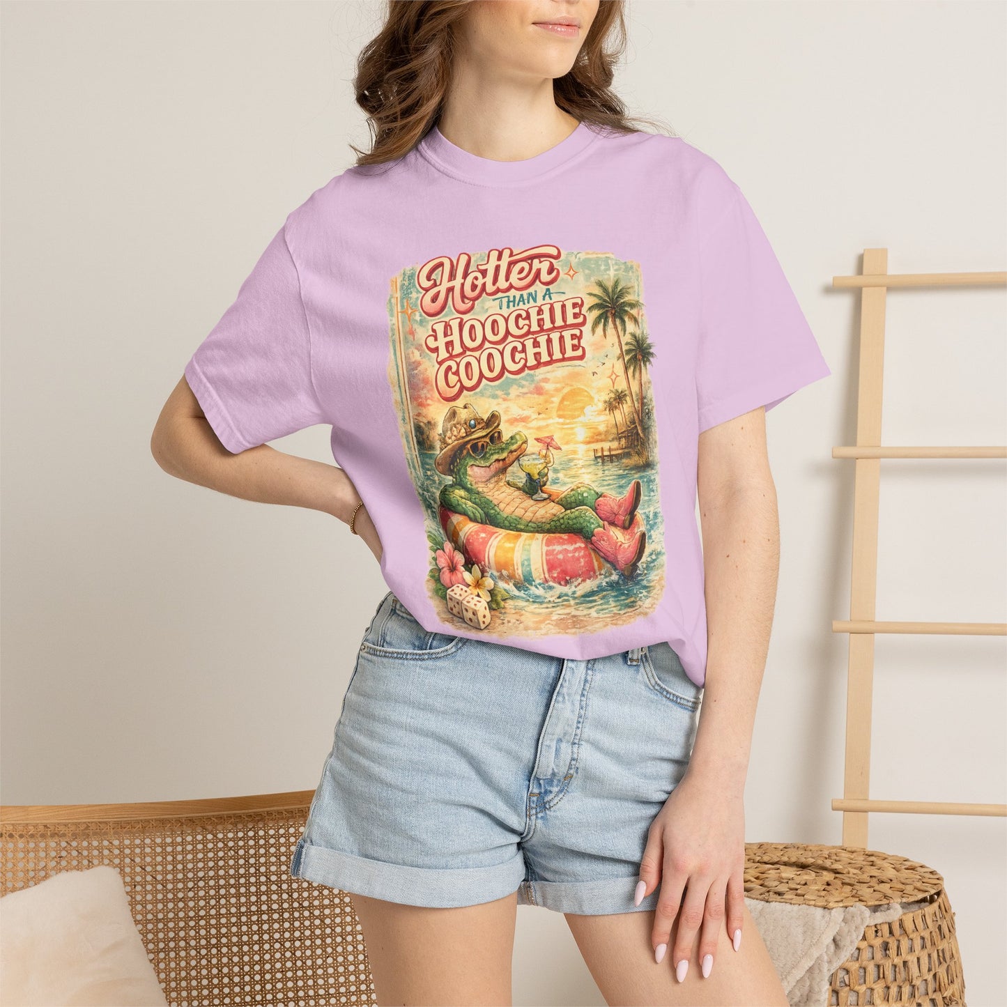 "Hotter Than a Hoochie Coochie" Retro Alligator Beach Graphic