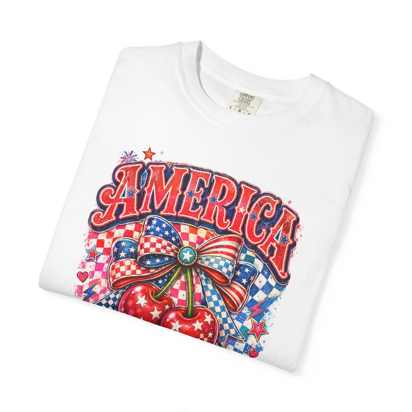 America Cherry Graphic T-Shirt — Patriotic 4th of July Tee