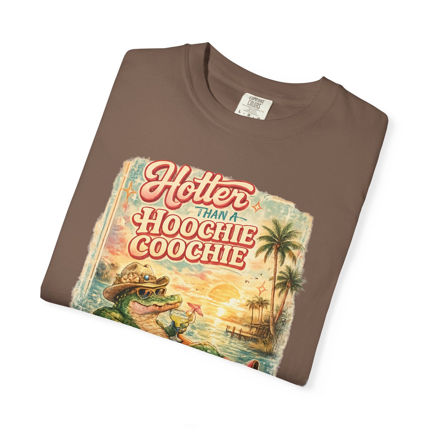 "Hotter Than a Hoochie Coochie" Retro Alligator Beach Graphic