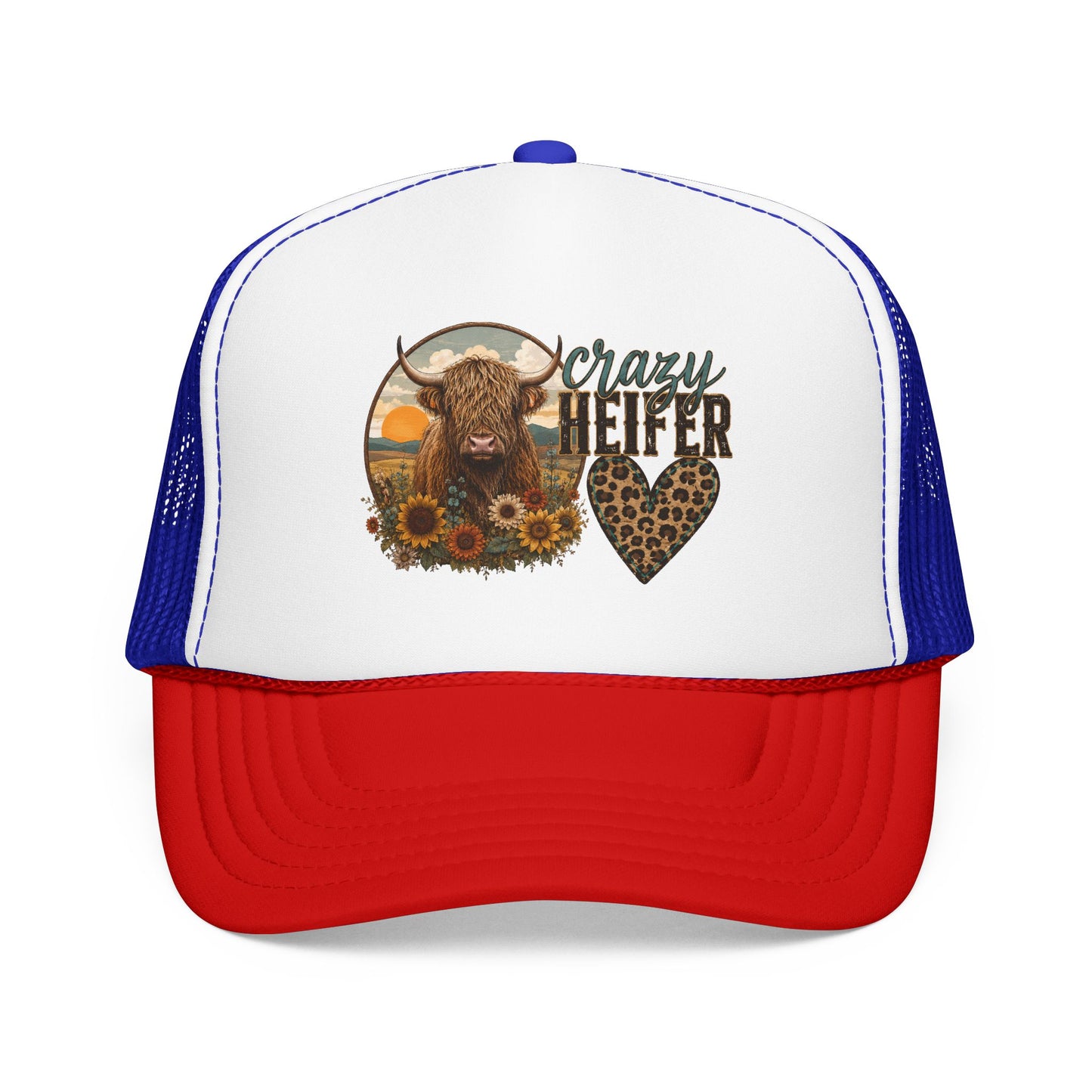 Crazy Heifer Trucker Hat — Sunflower Highland Cow Farm Cap