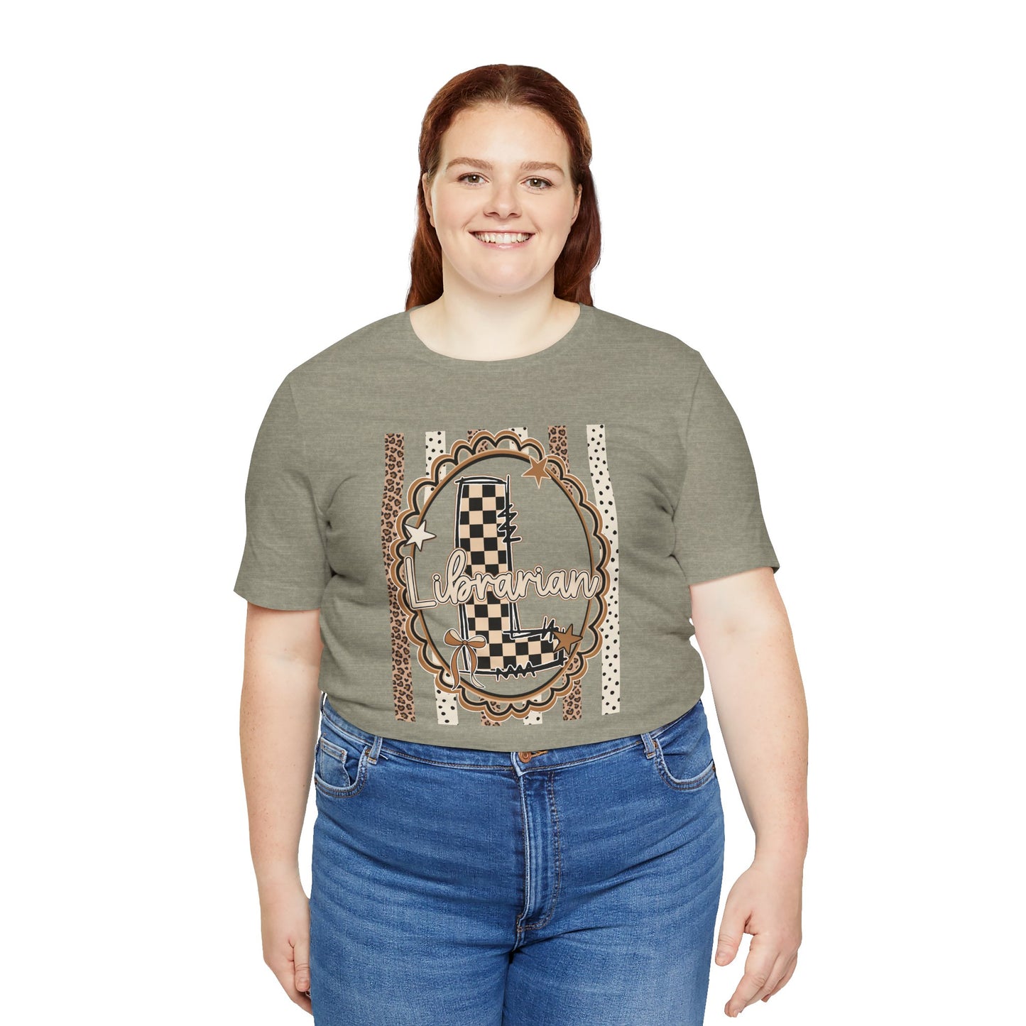 Librarian Checkerboard Letter L Tee — Vintage Booklover Graphic T-Shirt