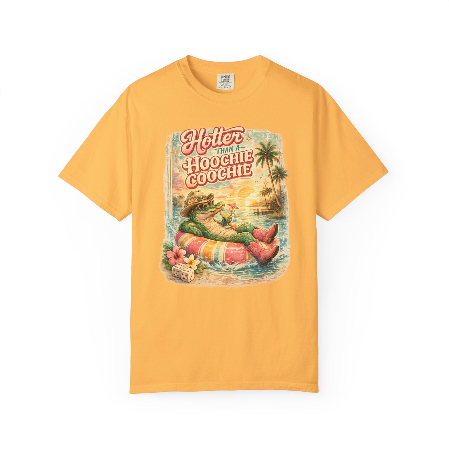 "Hotter Than a Hoochie Coochie" Retro Alligator Beach Graphic