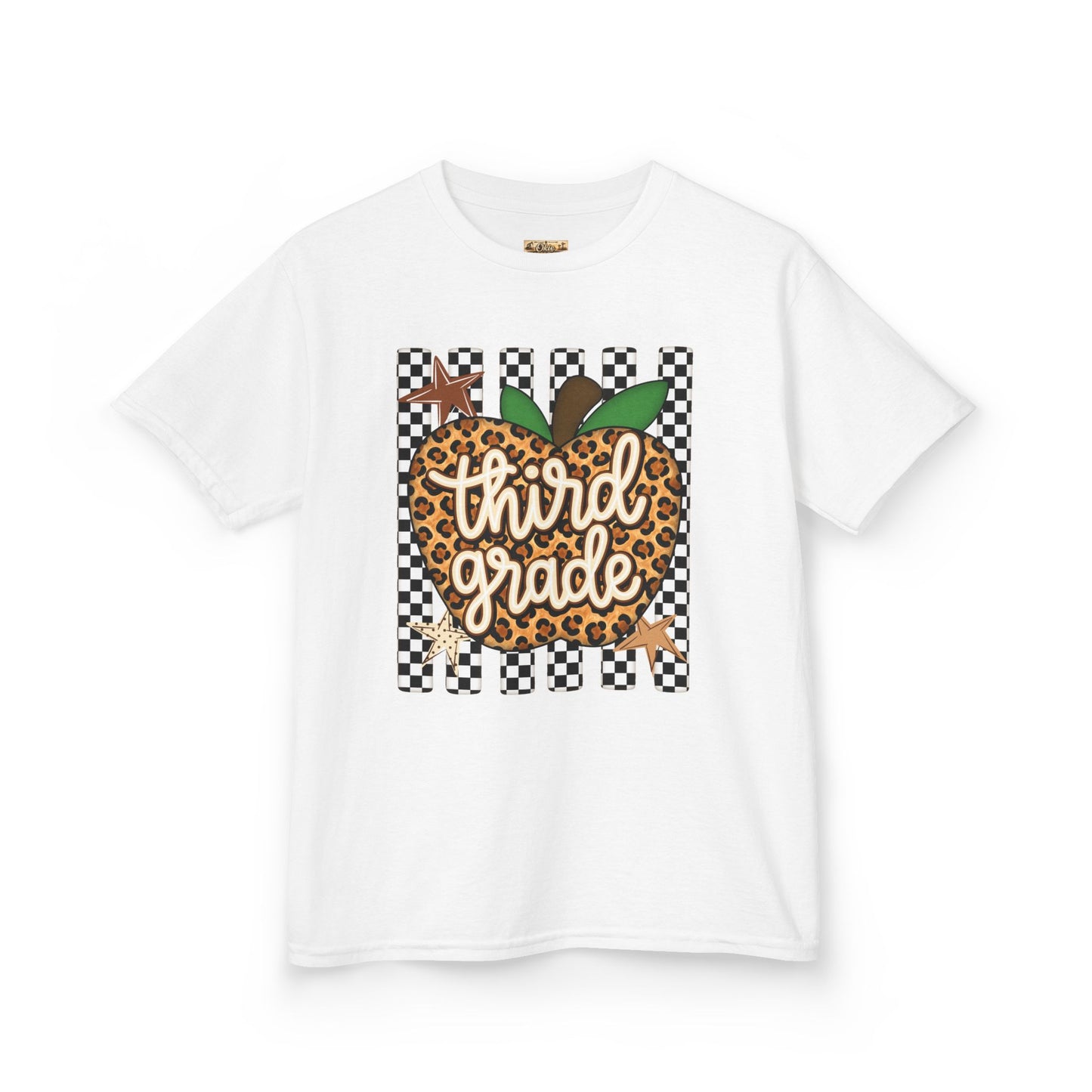 Third Grade Leopard Apple Kids T‑Shirt