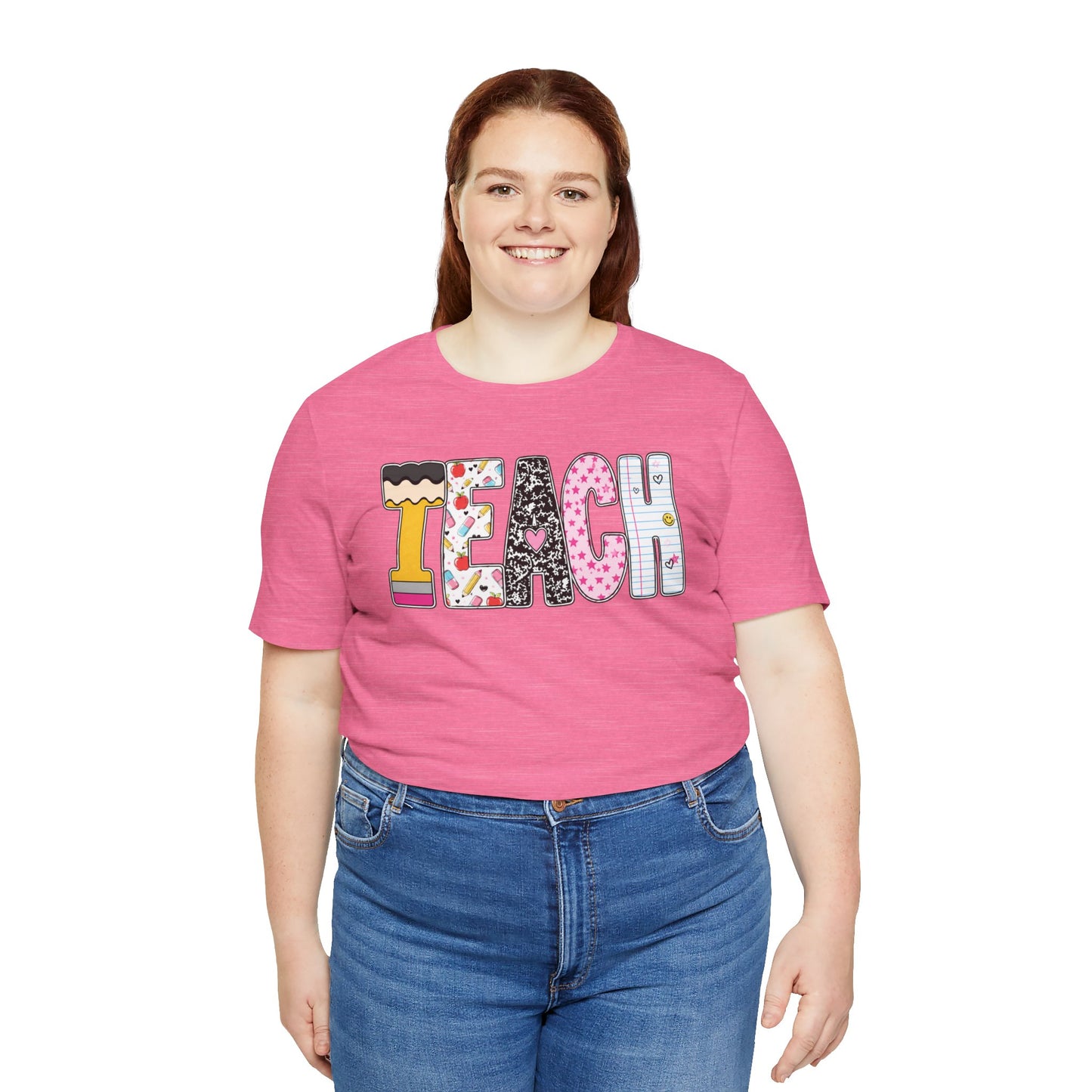 Teach Colorblock Graphic Tee – Cute Patterned Teacher T-Shirt