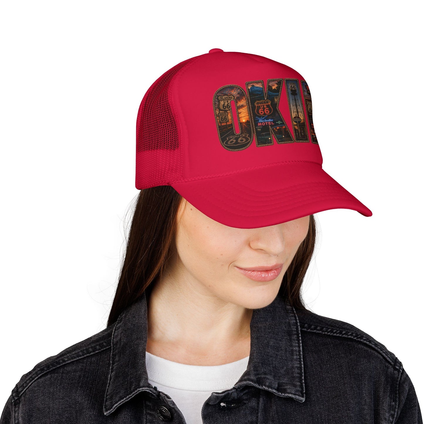 Route 66 Trucker Hat — Vintage 'ONE' Road Sign Graphic Foam Cap