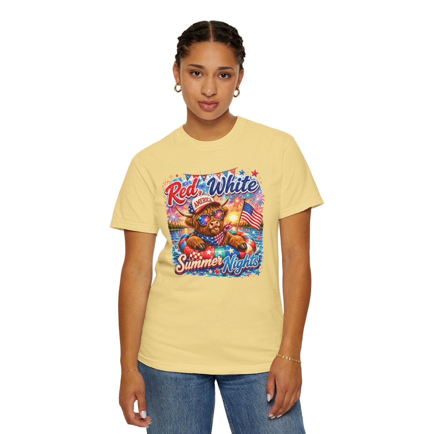 Red, White & Summer Nights T-Shirt — Patriotic Fourth of July Bear Graphic Tee
