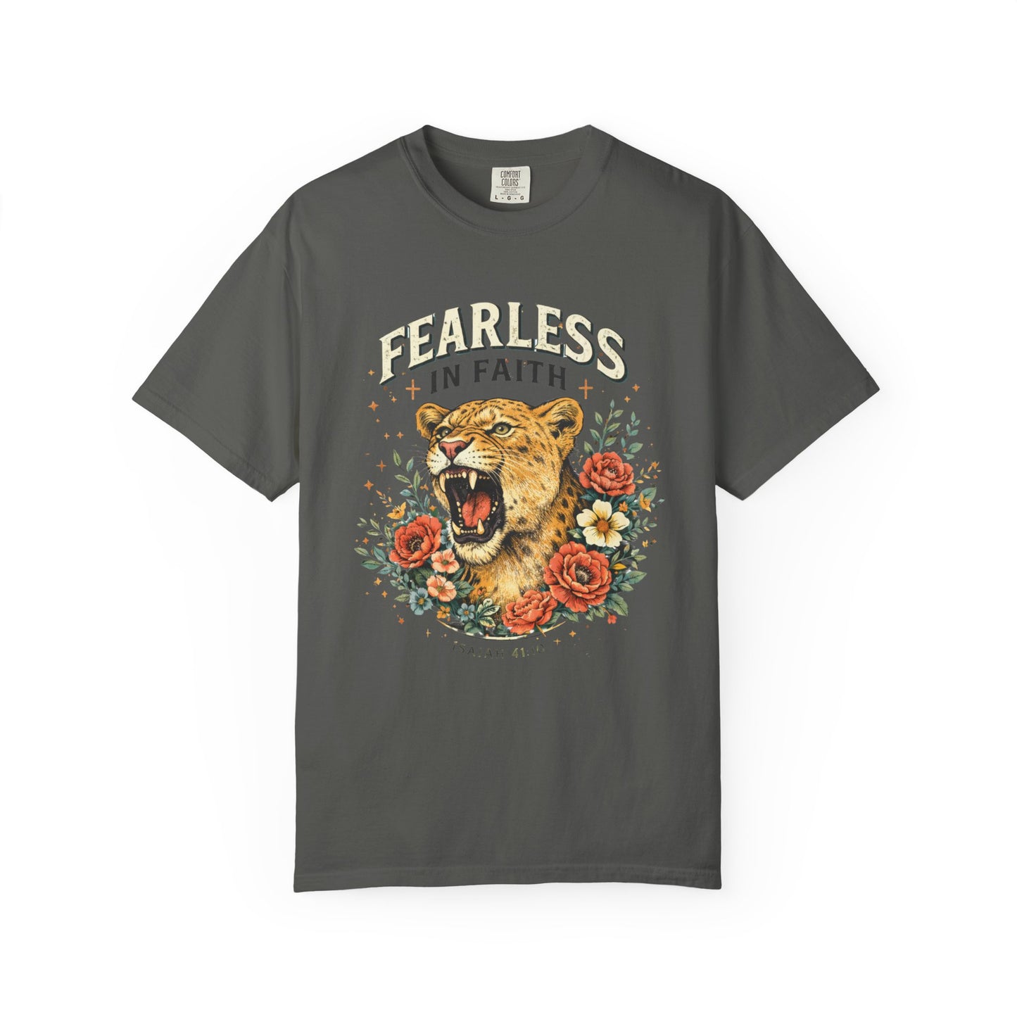 Fearless in Faith Lion T-Shirt — Floral Vintage Christian Graphic Tee