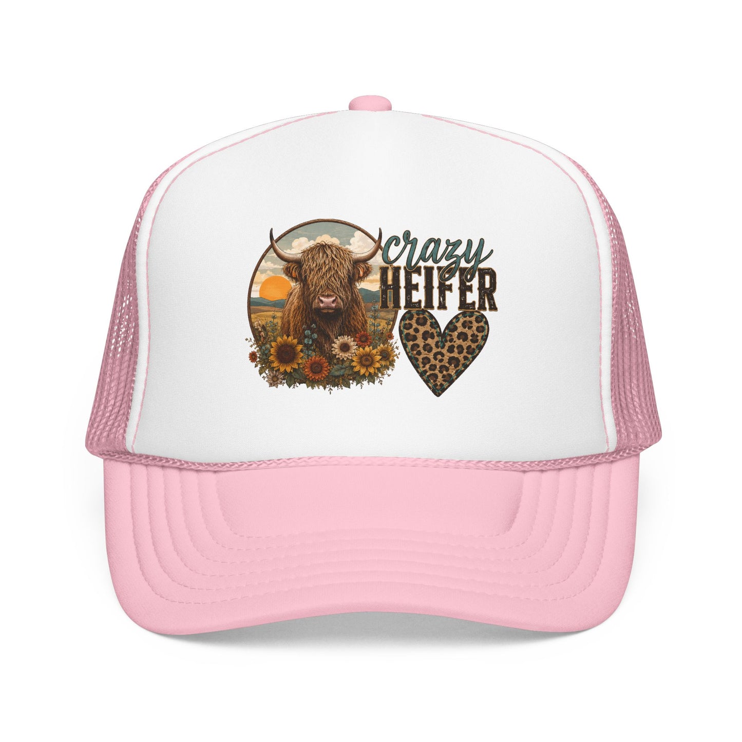 Crazy Heifer Trucker Hat — Sunflower Highland Cow Farm Cap