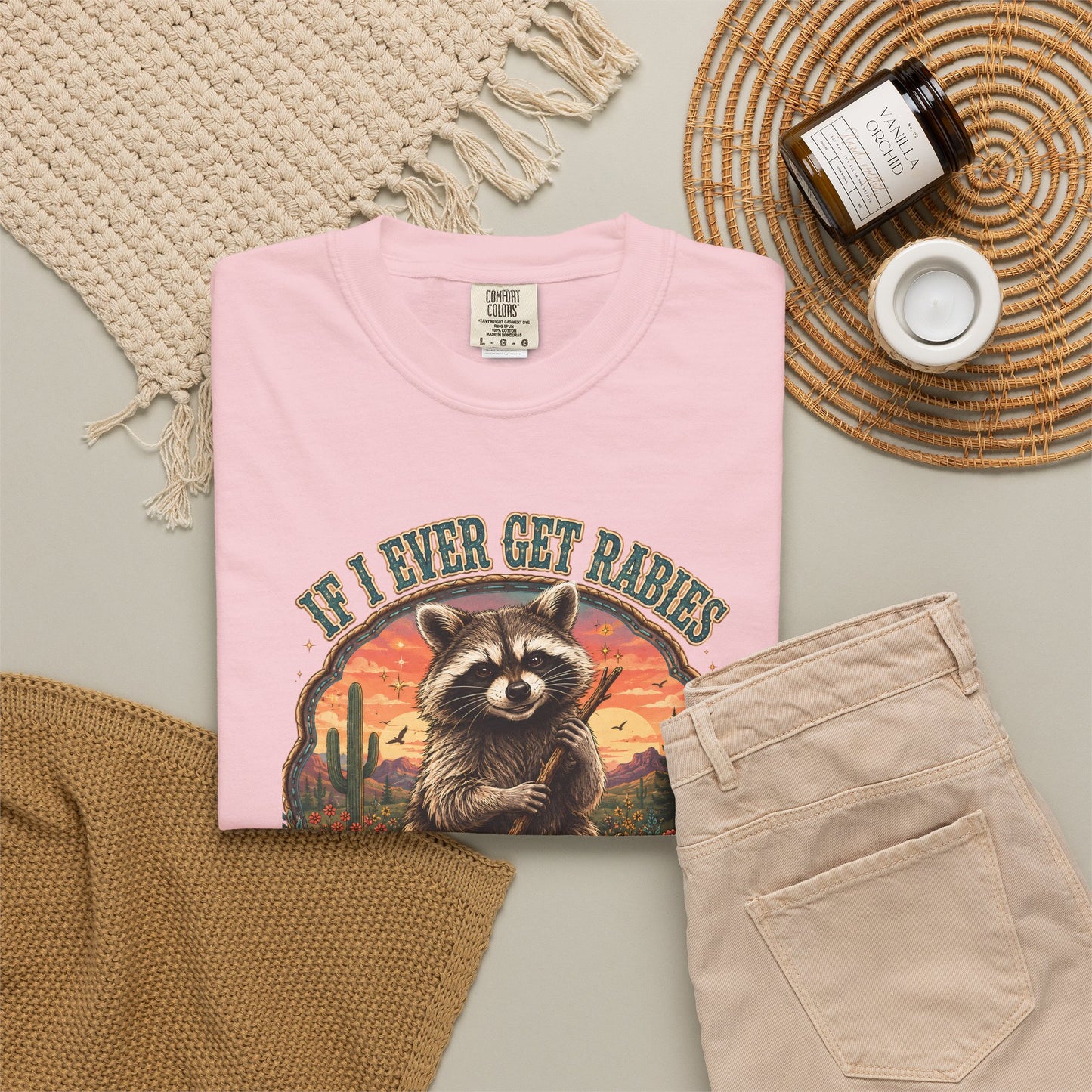 Raccoon Sunset T‑Shirt — “If I Ever Get Riches You’re High On My Bitin’ List” Funny Retro Graphic Tee