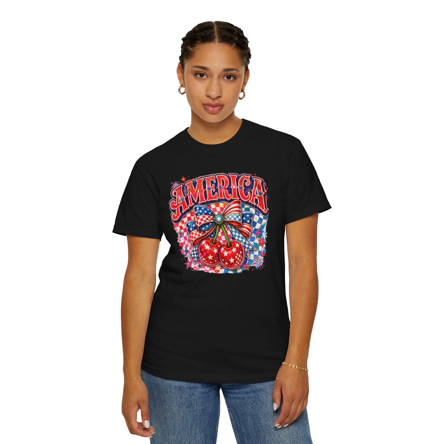 America Cherry Graphic T-Shirt — Patriotic 4th of July Tee