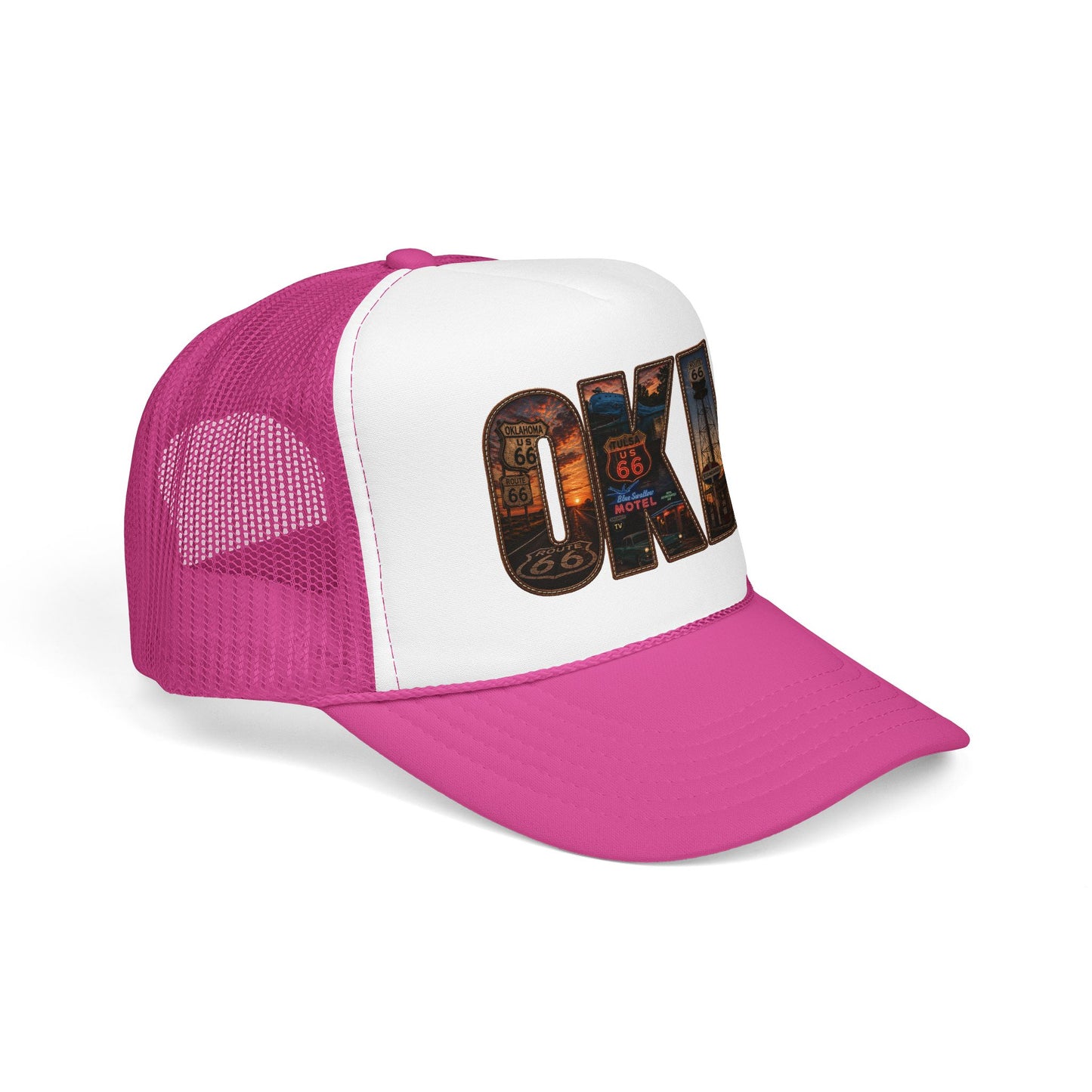 Route 66 Trucker Hat — Vintage 'ONE' Road Sign Graphic Foam Cap
