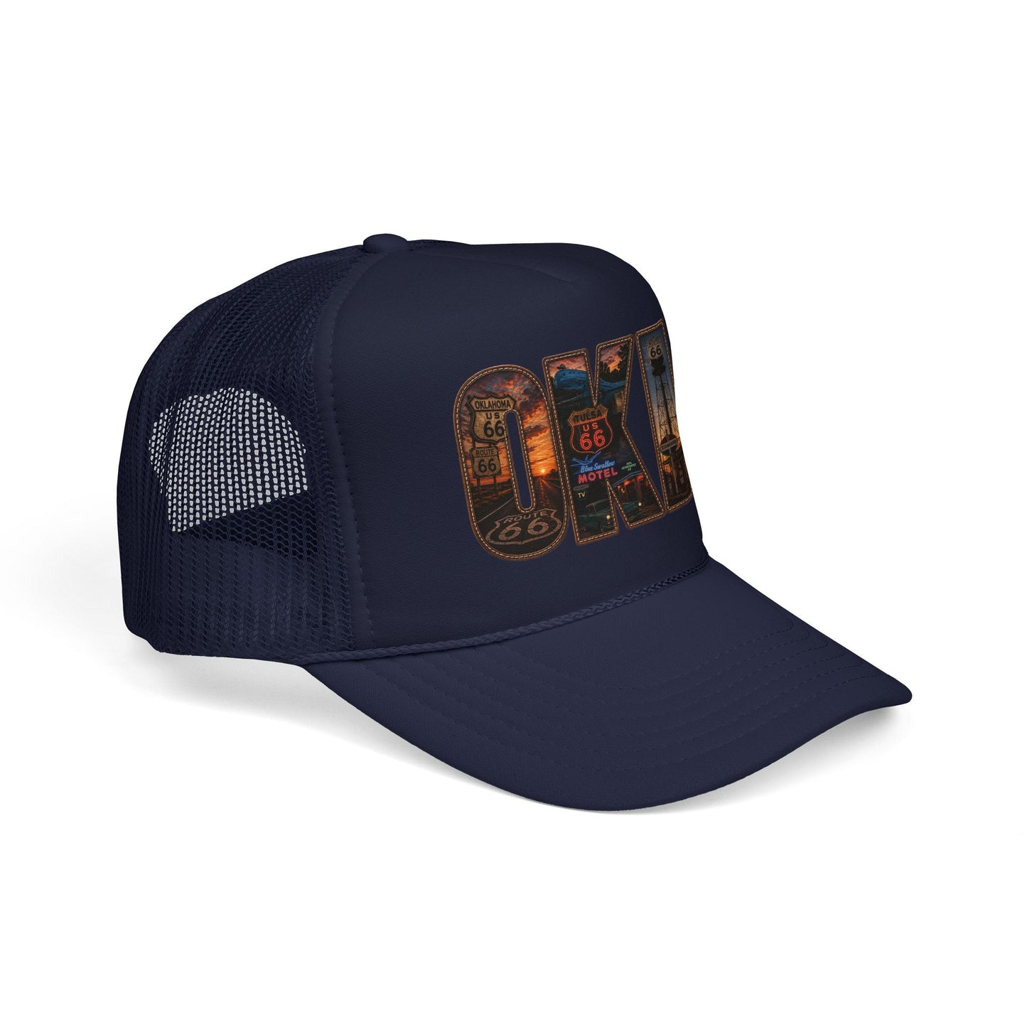 Route 66 Trucker Hat — Vintage 'ONE' Road Sign Graphic Foam Cap